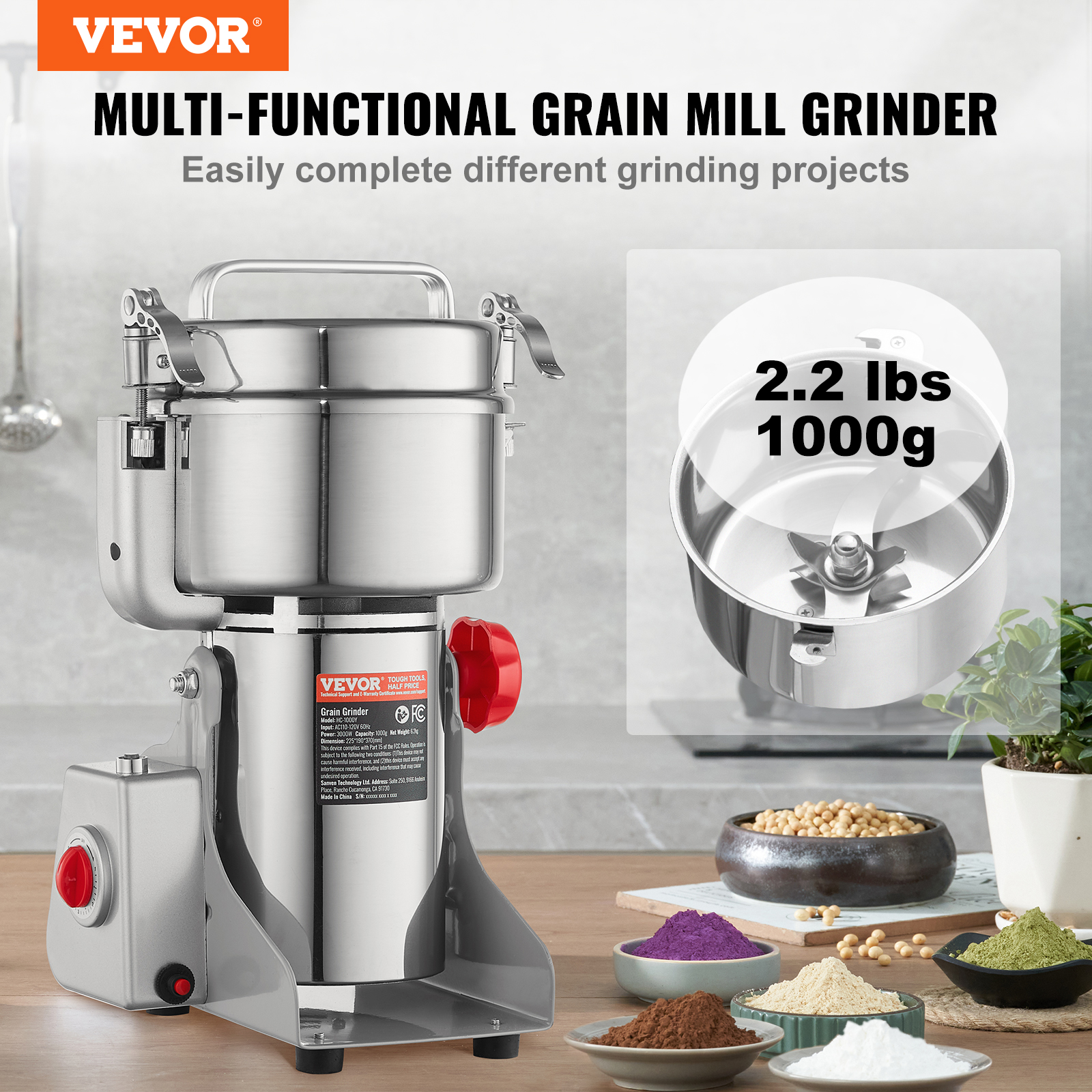 150-2500g Commercial Spice Grinder Electric Grain Mill Grinder High Speed - Picture 88 of 170