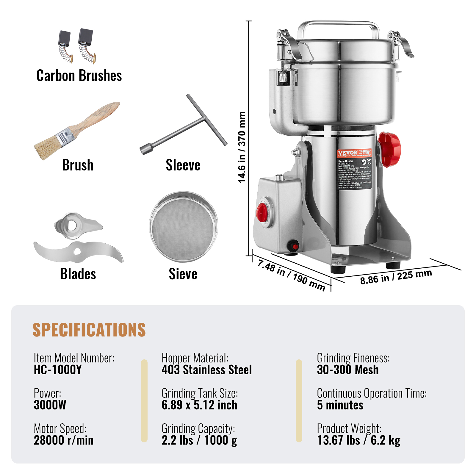 150-2500g Commercial Spice Grinder Electric Grain Mill Grinder High Speed - Picture 93 of 170
