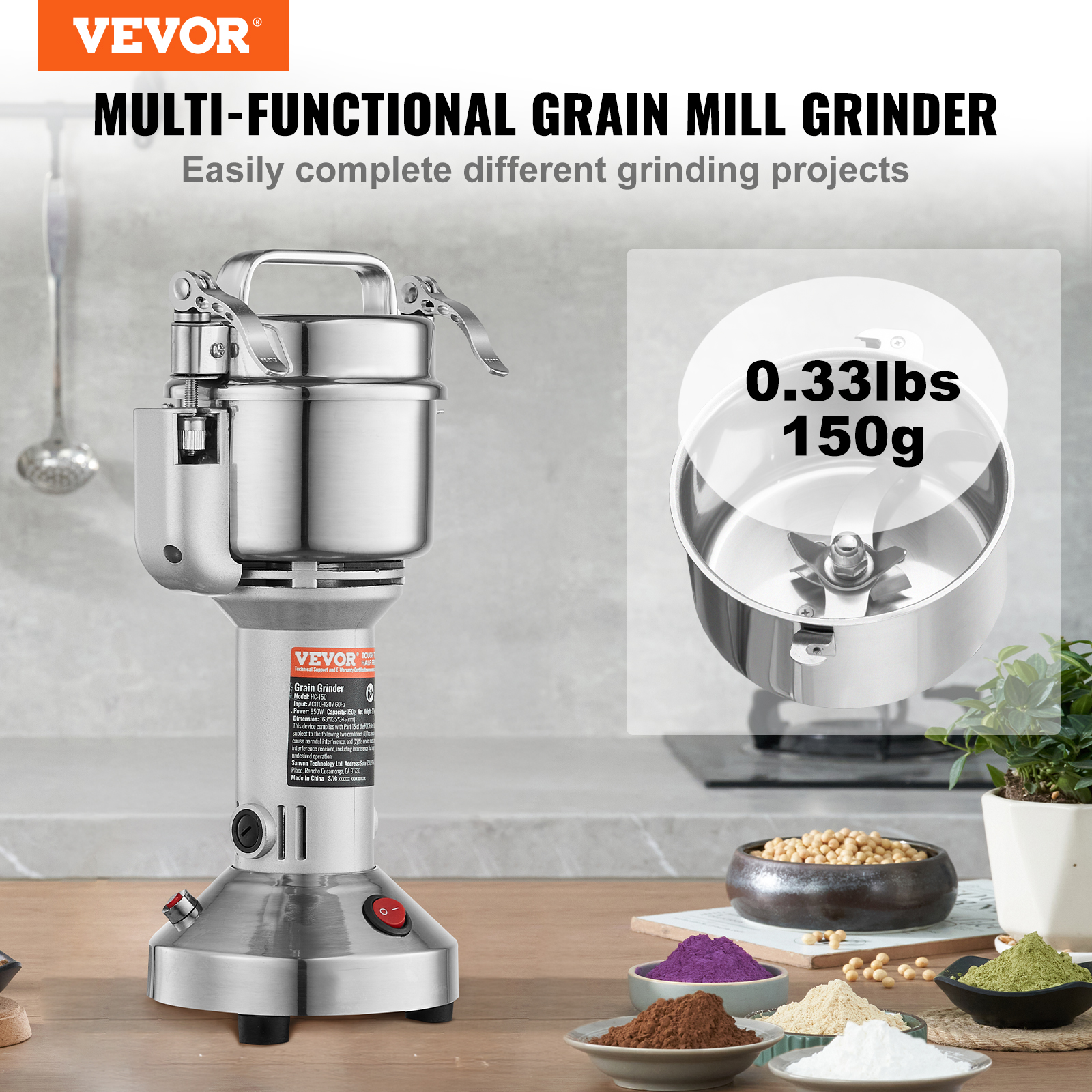 150-2500g Commercial Spice Grinder Electric Grain Mill Grinder High Speed - Picture 4 of 170