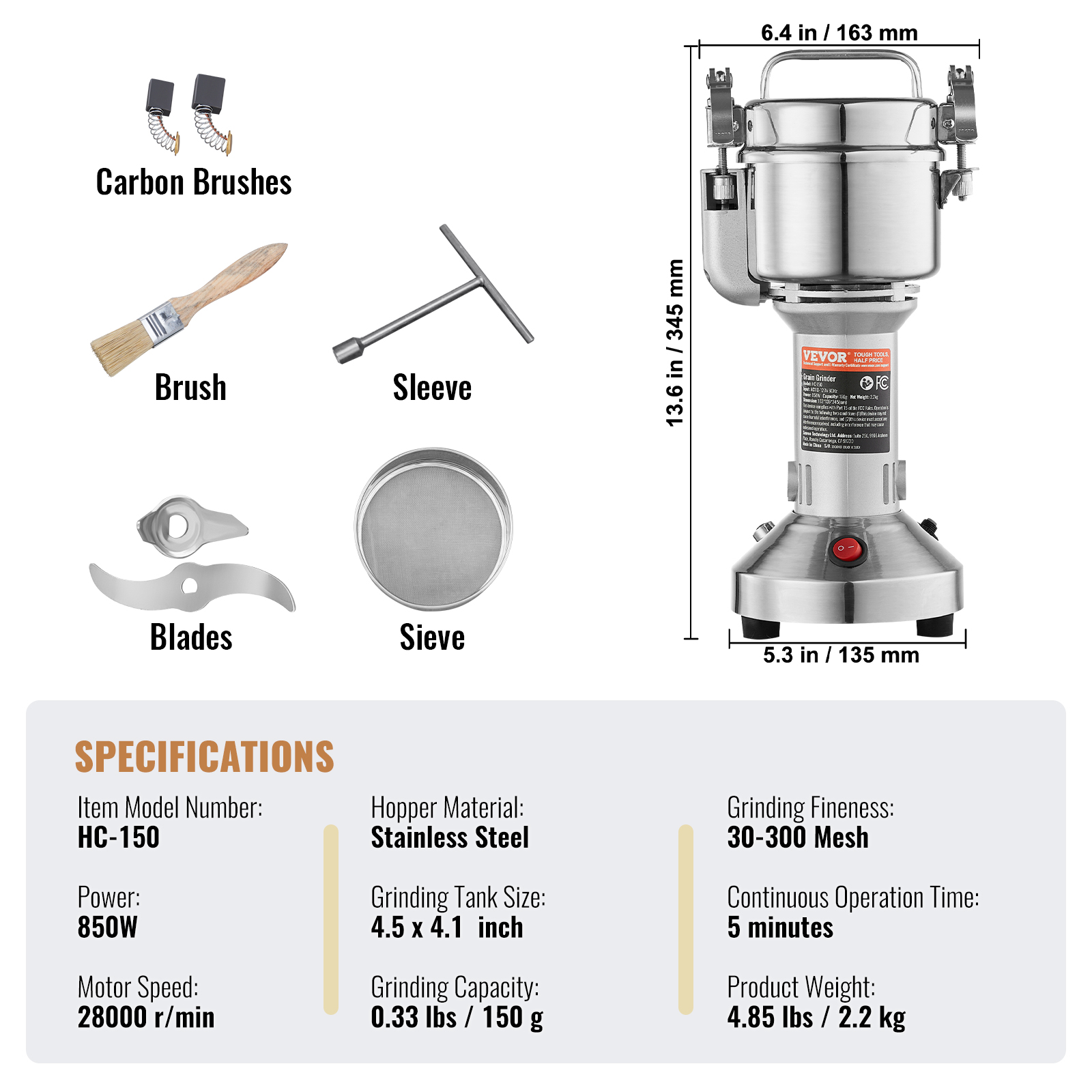 150-2500g Commercial Spice Grinder Electric Grain Mill Grinder High Speed - Picture 9 of 170