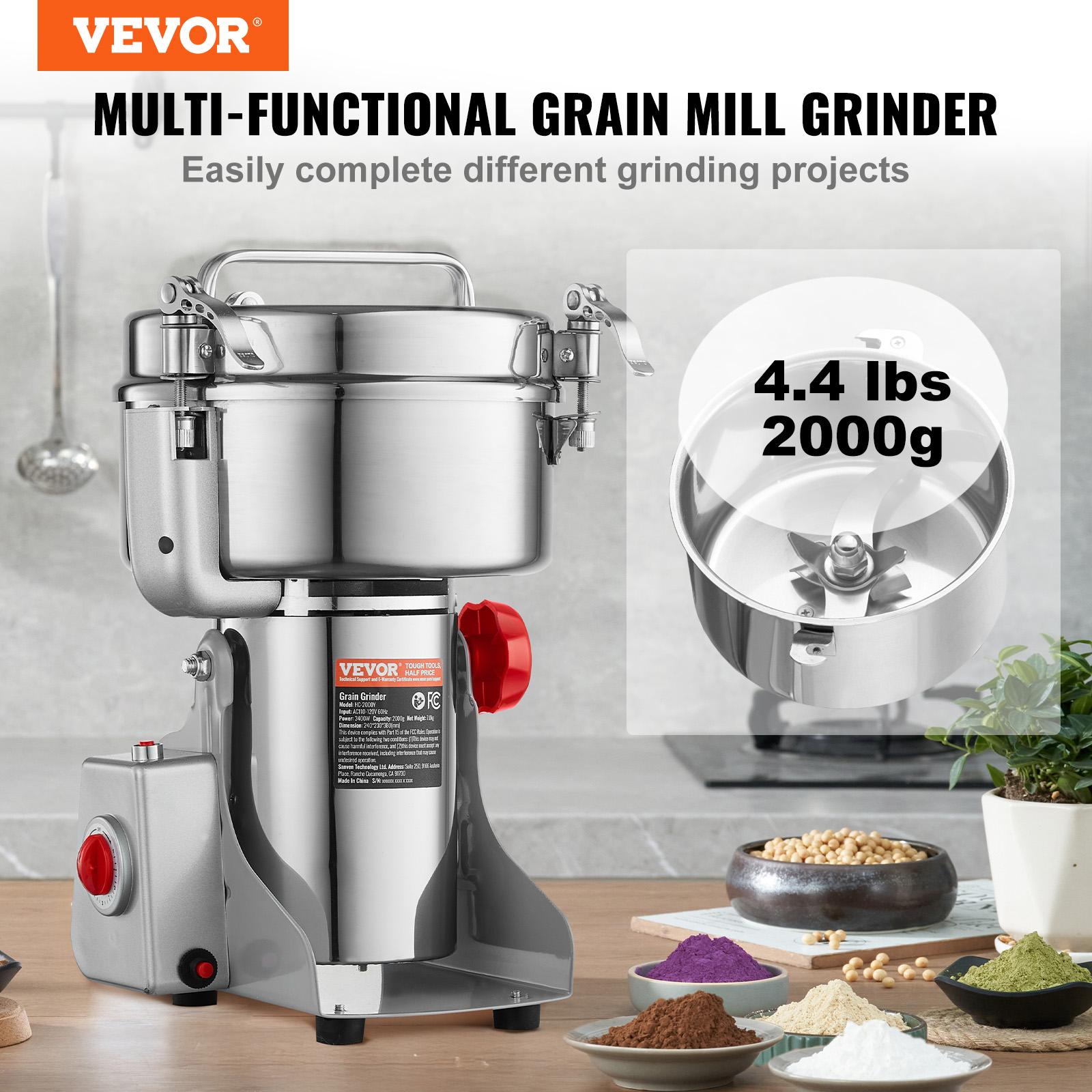 150-2500g Commercial Spice Grinder Electric Grain Mill Grinder High Speed - Picture 100 of 170