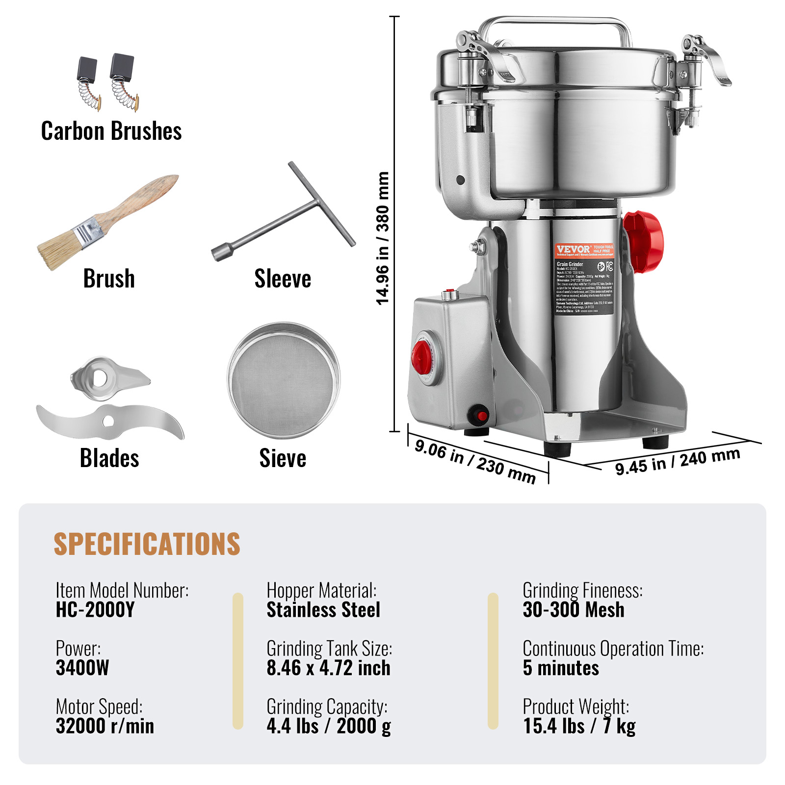 150-2500g Commercial Spice Grinder Electric Grain Mill Grinder High Speed - Picture 105 of 170