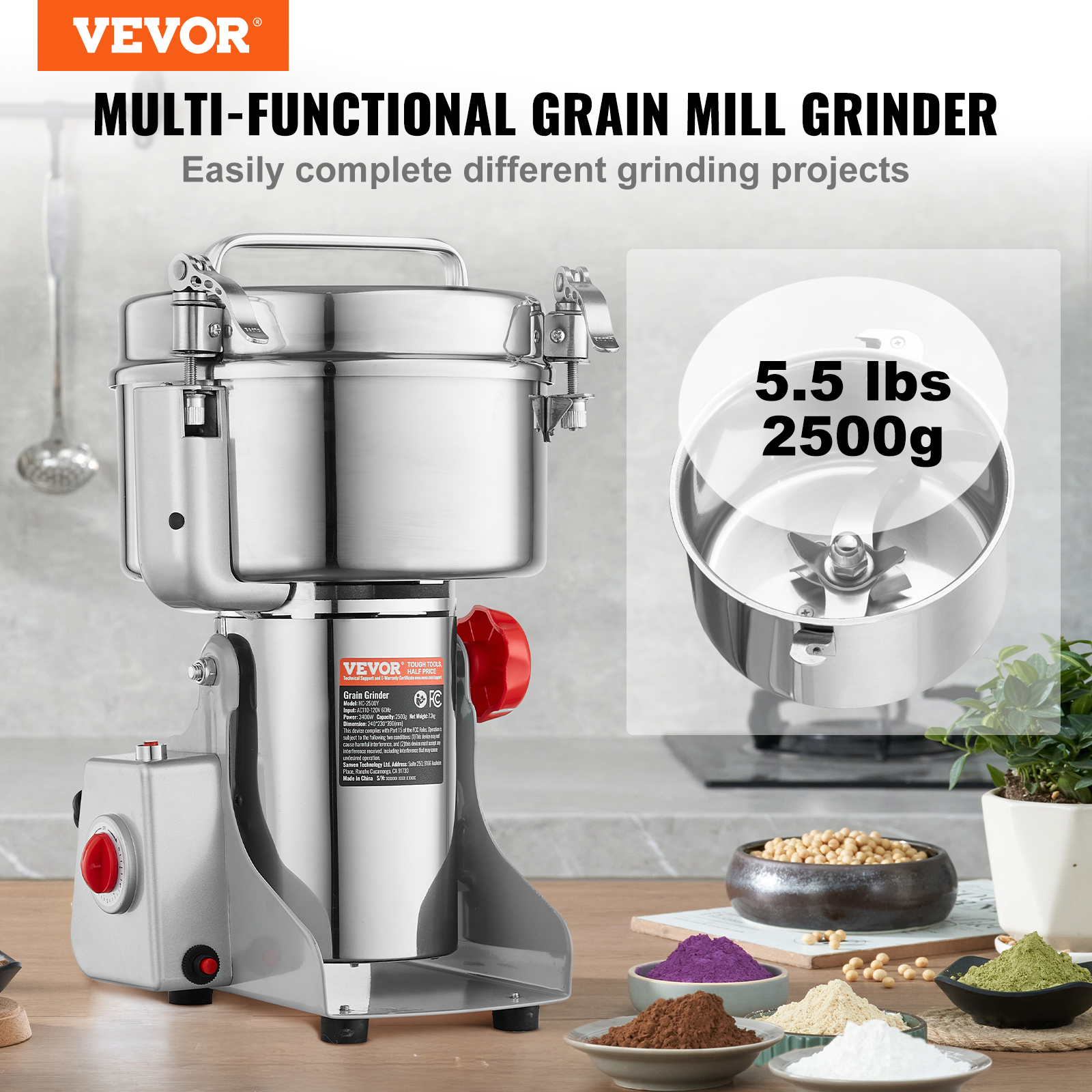 150-2500g Commercial Spice Grinder Electric Grain Mill Grinder High Speed - Picture 112 of 170