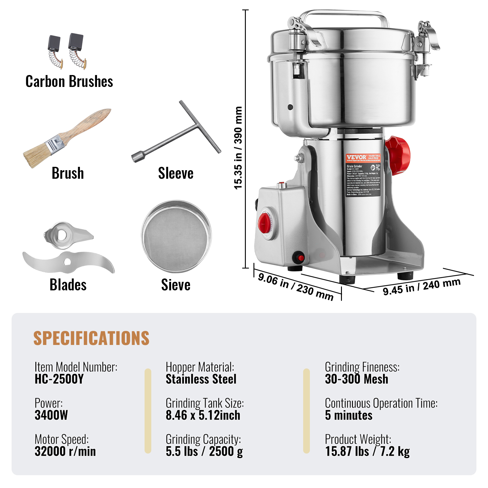 150-2500g Commercial Spice Grinder Electric Grain Mill Grinder High Speed - Picture 117 of 170