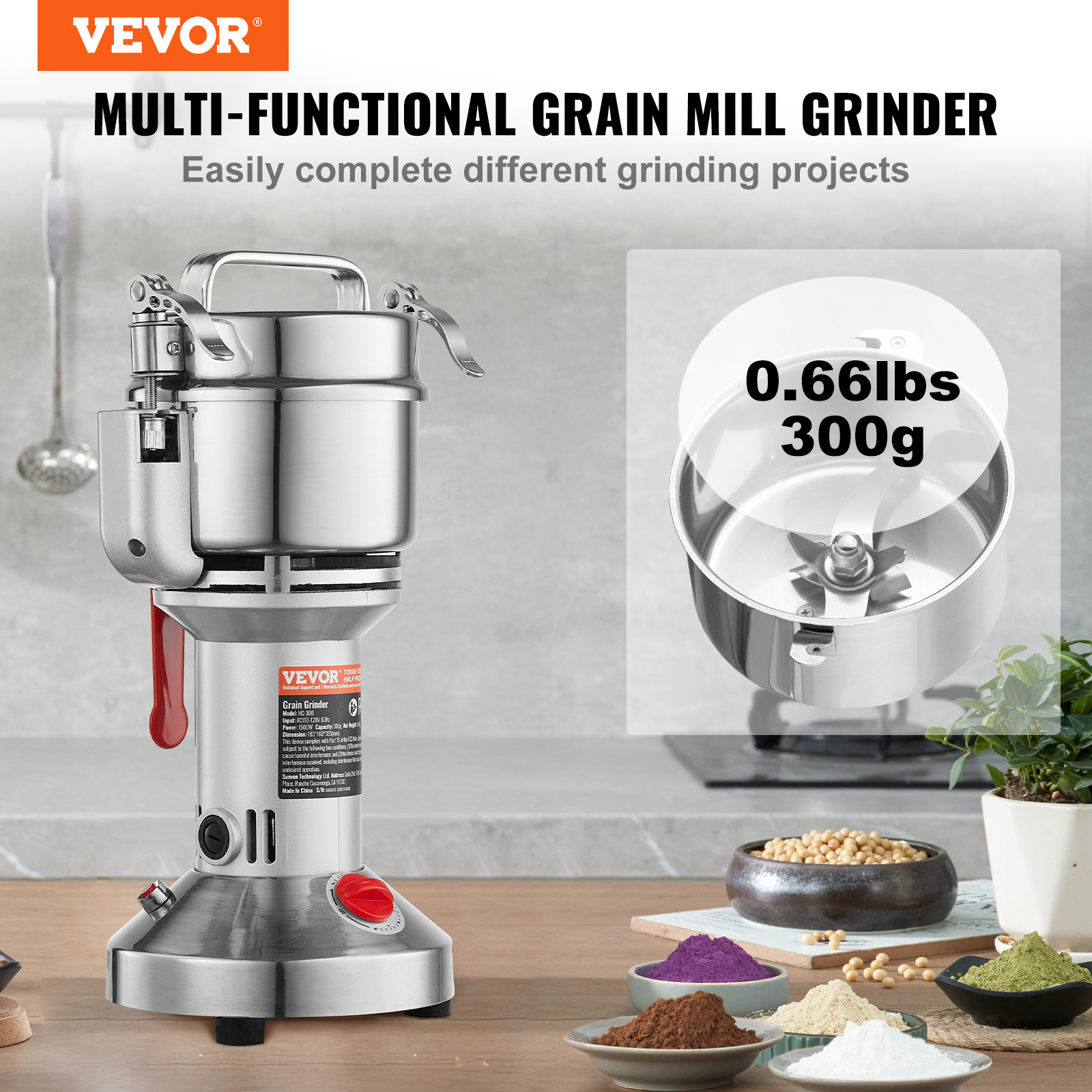 150-2500g Commercial Spice Grinder Electric Grain Mill Grinder High Speed - Picture 16 of 170