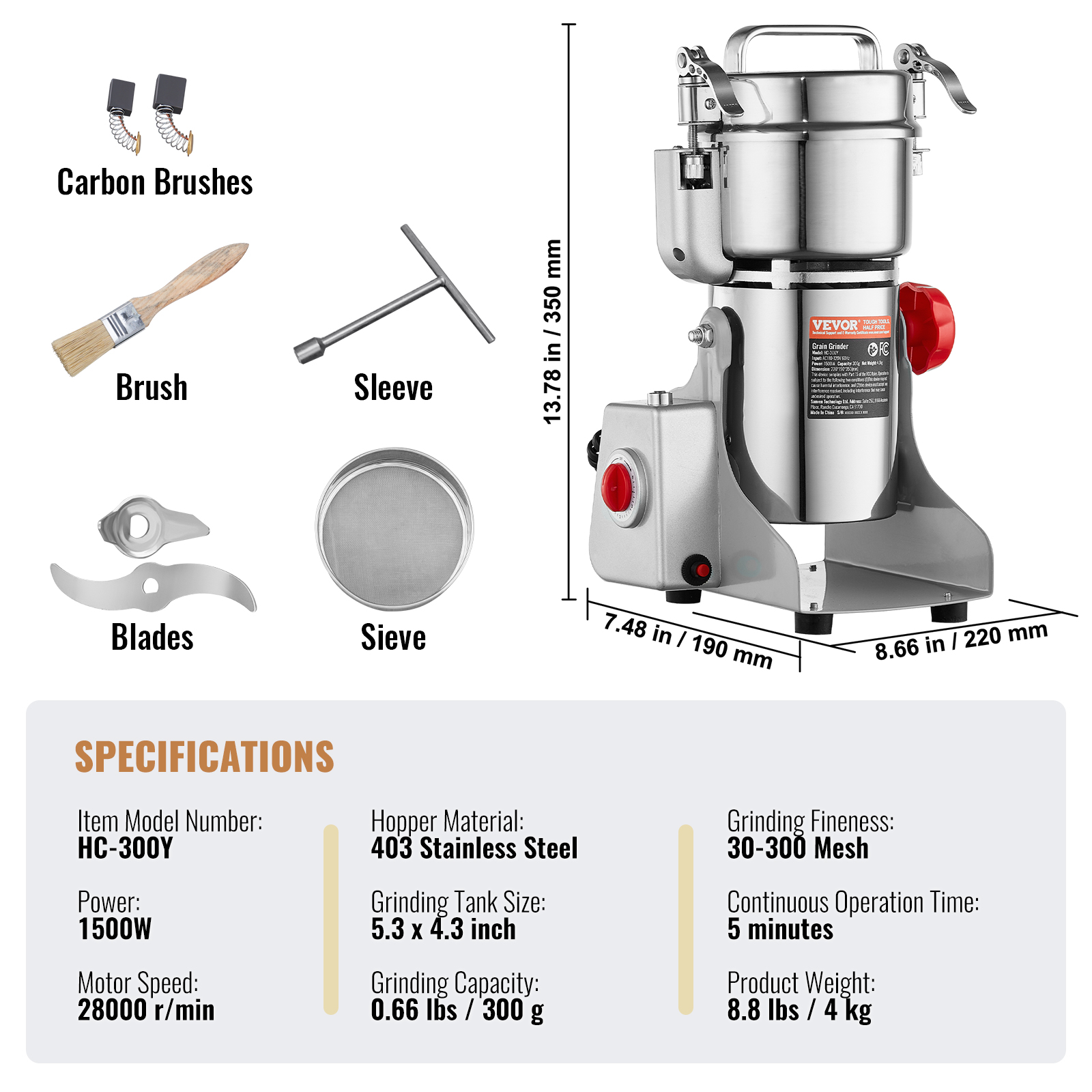 150-2500g Commercial Spice Grinder Electric Grain Mill Grinder High Speed - Picture 57 of 170