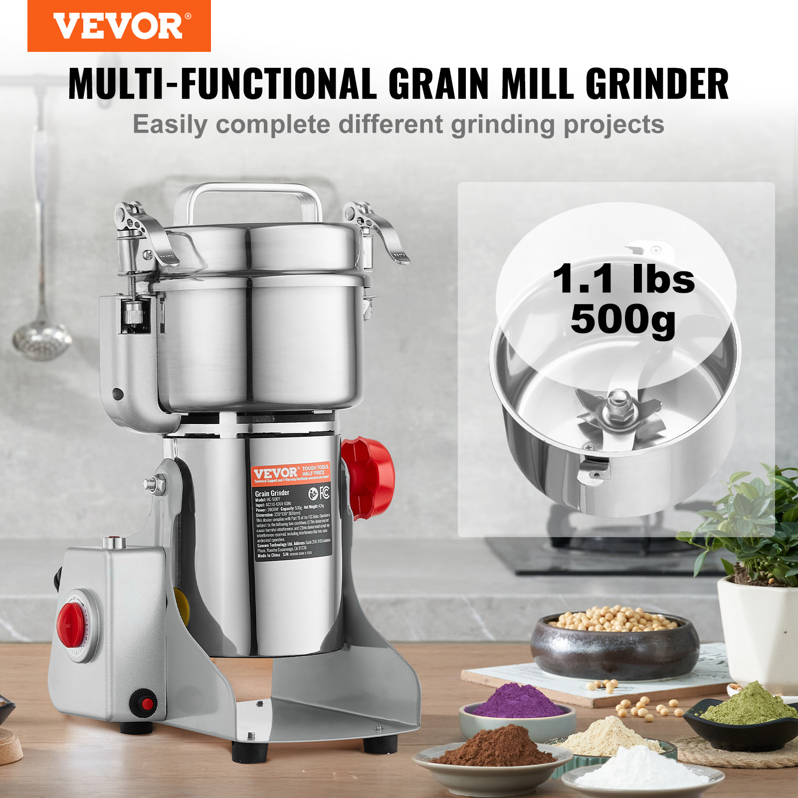 150-2500g Commercial Spice Grinder Electric Grain Mill Grinder High Speed - Picture 64 of 170