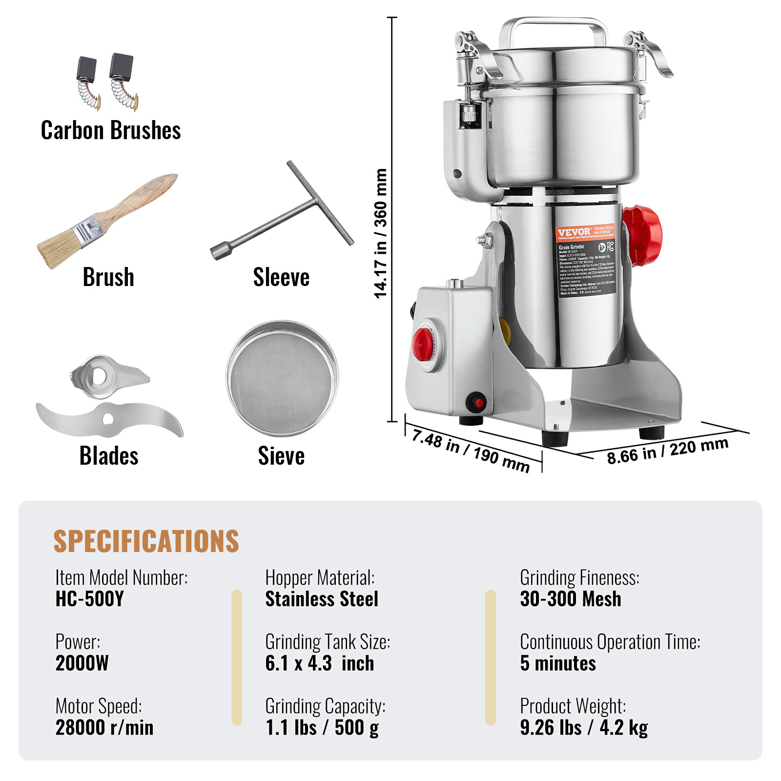 150-2500g Commercial Spice Grinder Electric Grain Mill Grinder High Speed - Picture 69 of 170