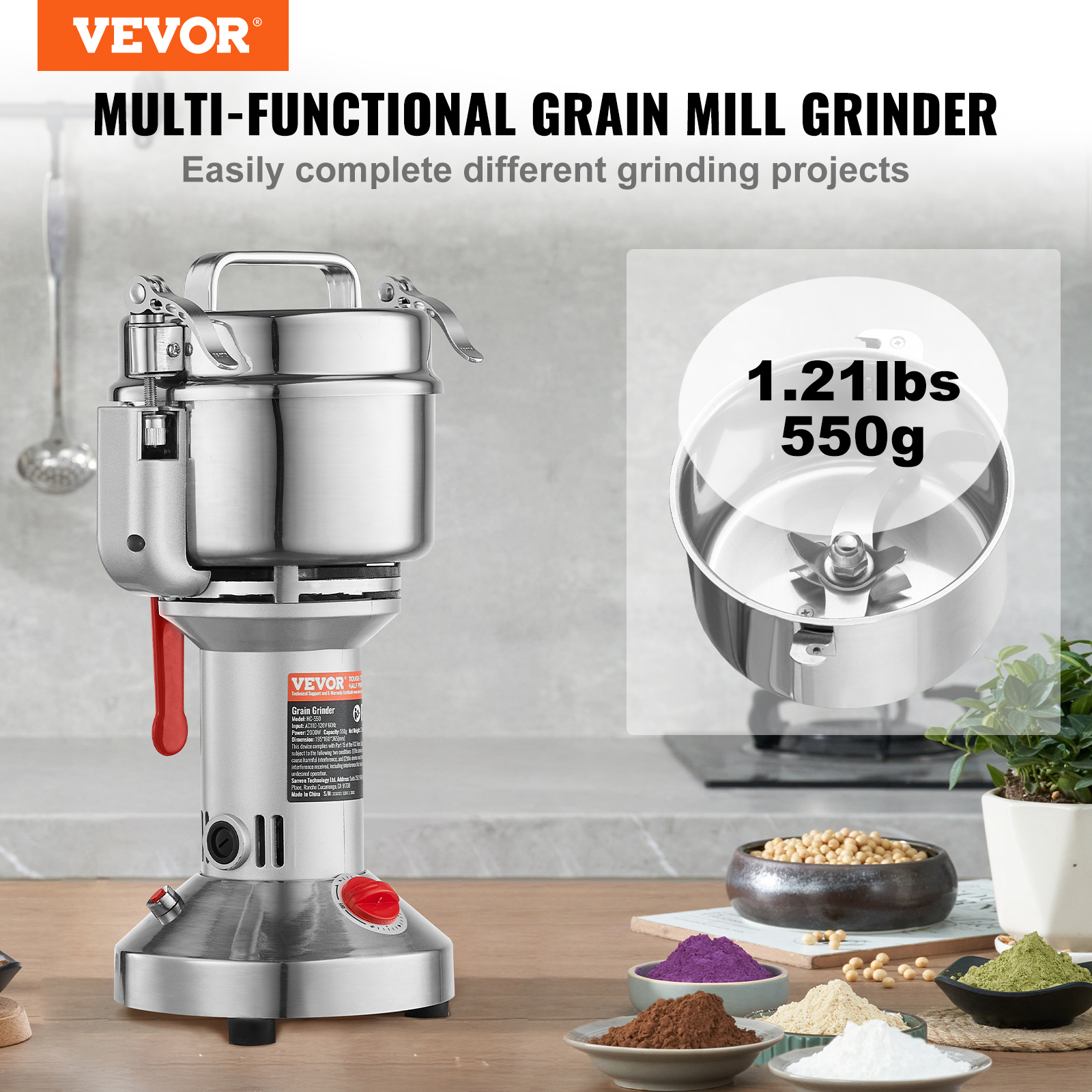 150-2500g Commercial Spice Grinder Electric Grain Mill Grinder High Speed - Picture 28 of 170