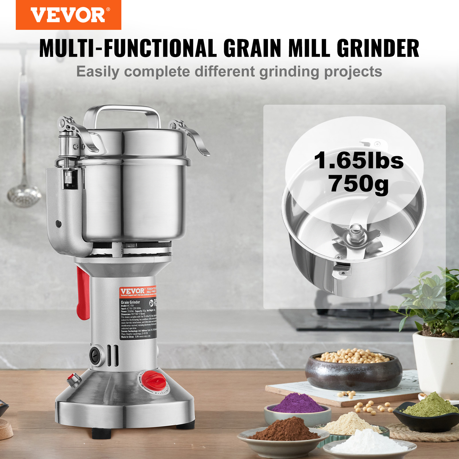 150-2500g Commercial Spice Grinder Electric Grain Mill Grinder High Speed - Picture 40 of 170