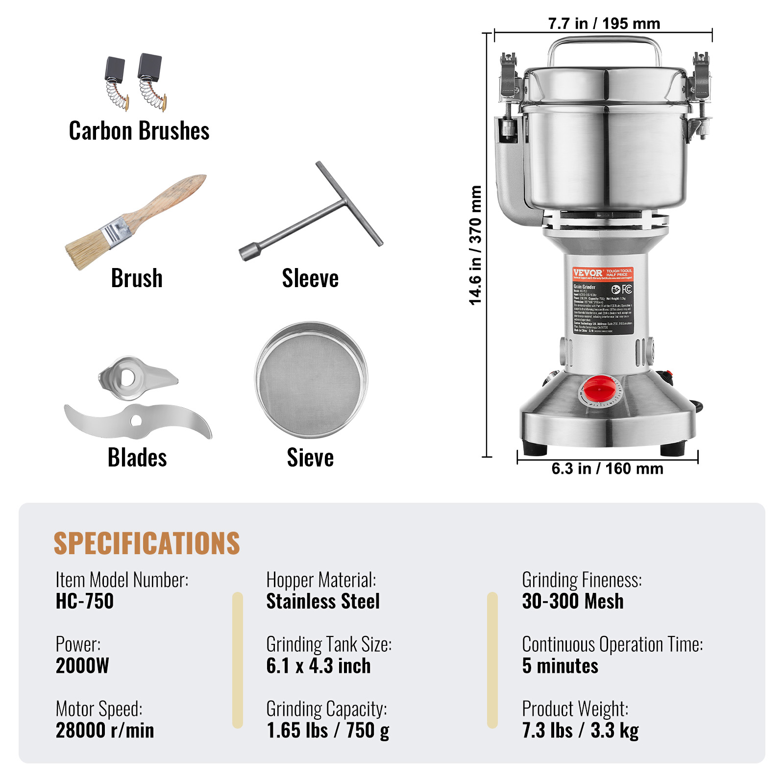 150-2500g Commercial Spice Grinder Electric Grain Mill Grinder High Speed - Picture 45 of 170