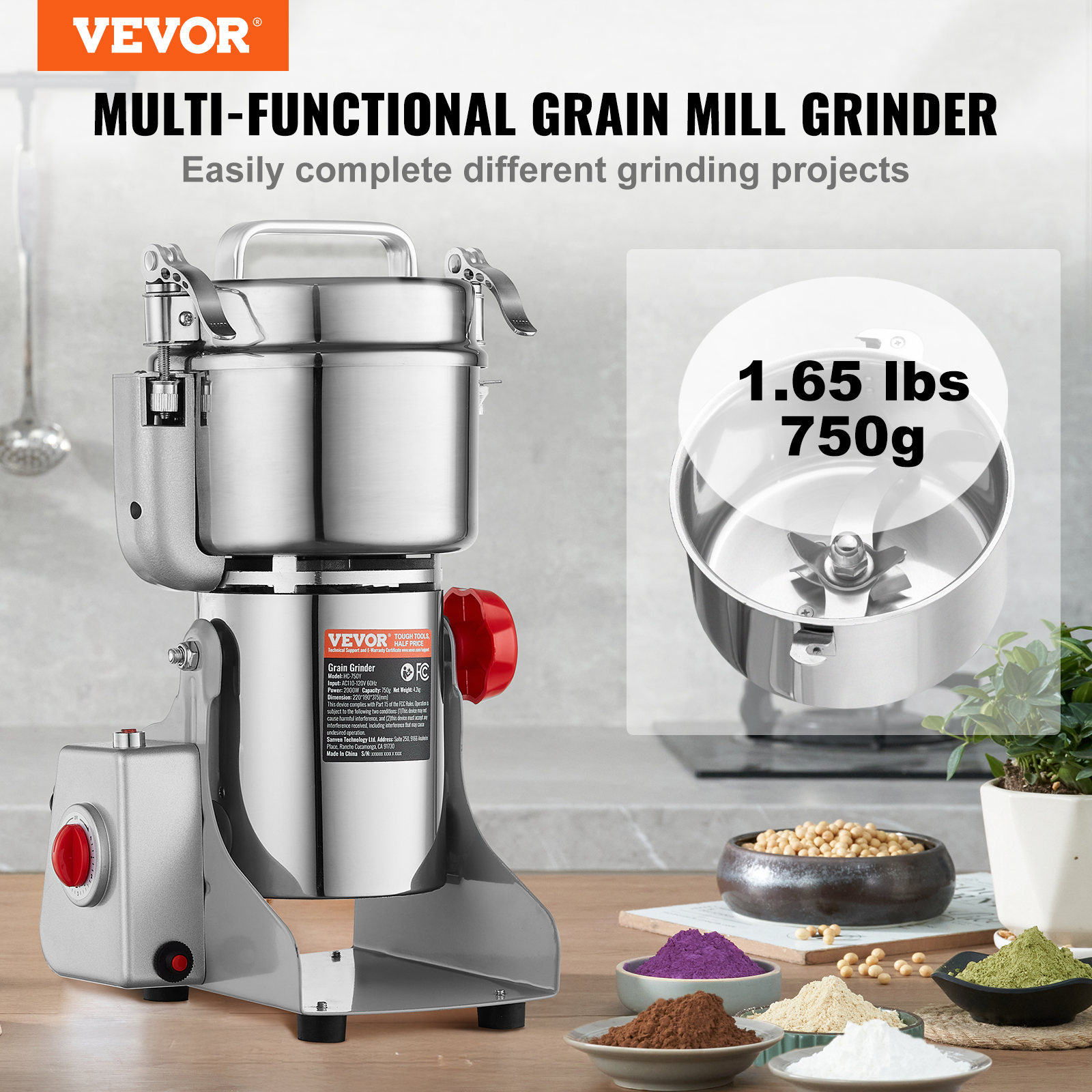 150-2500g Commercial Spice Grinder Electric Grain Mill Grinder High Speed - Picture 76 of 170