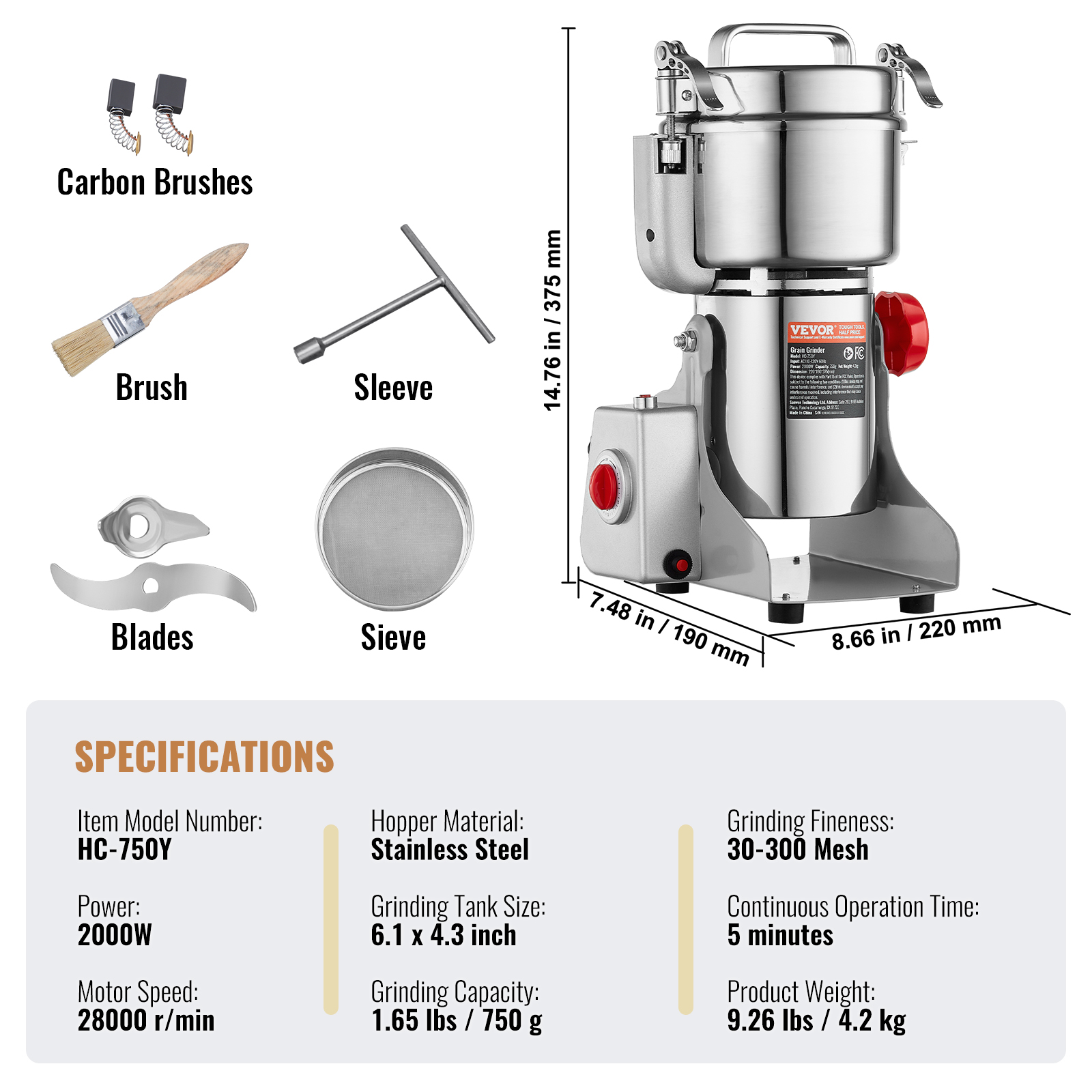 150-2500g Commercial Spice Grinder Electric Grain Mill Grinder High Speed - Picture 81 of 170
