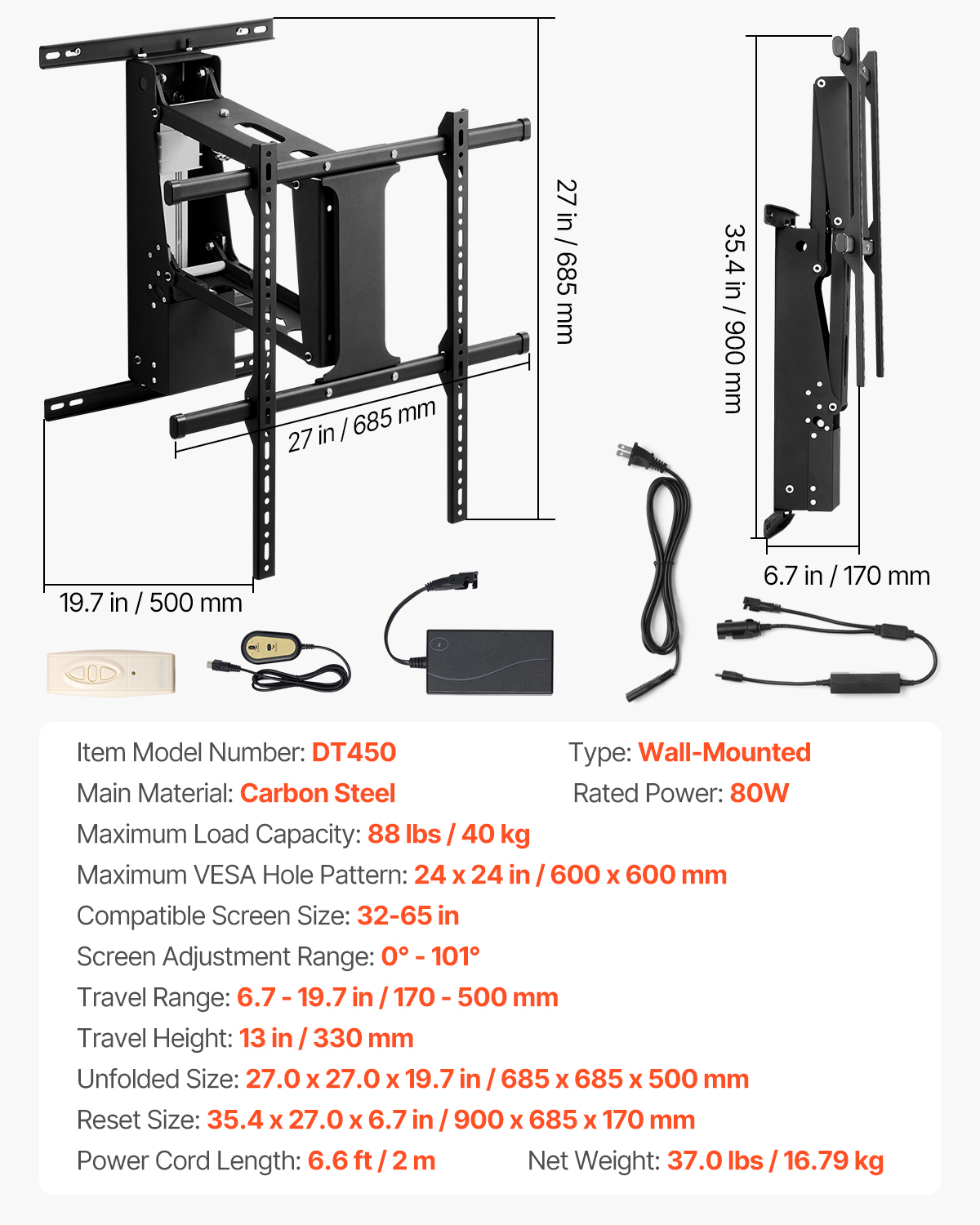 Motorized Ceiling/Wall Mount/Lift TV Mount for 32-55/65/70in Screen Adjustable - Picture 18 of 81