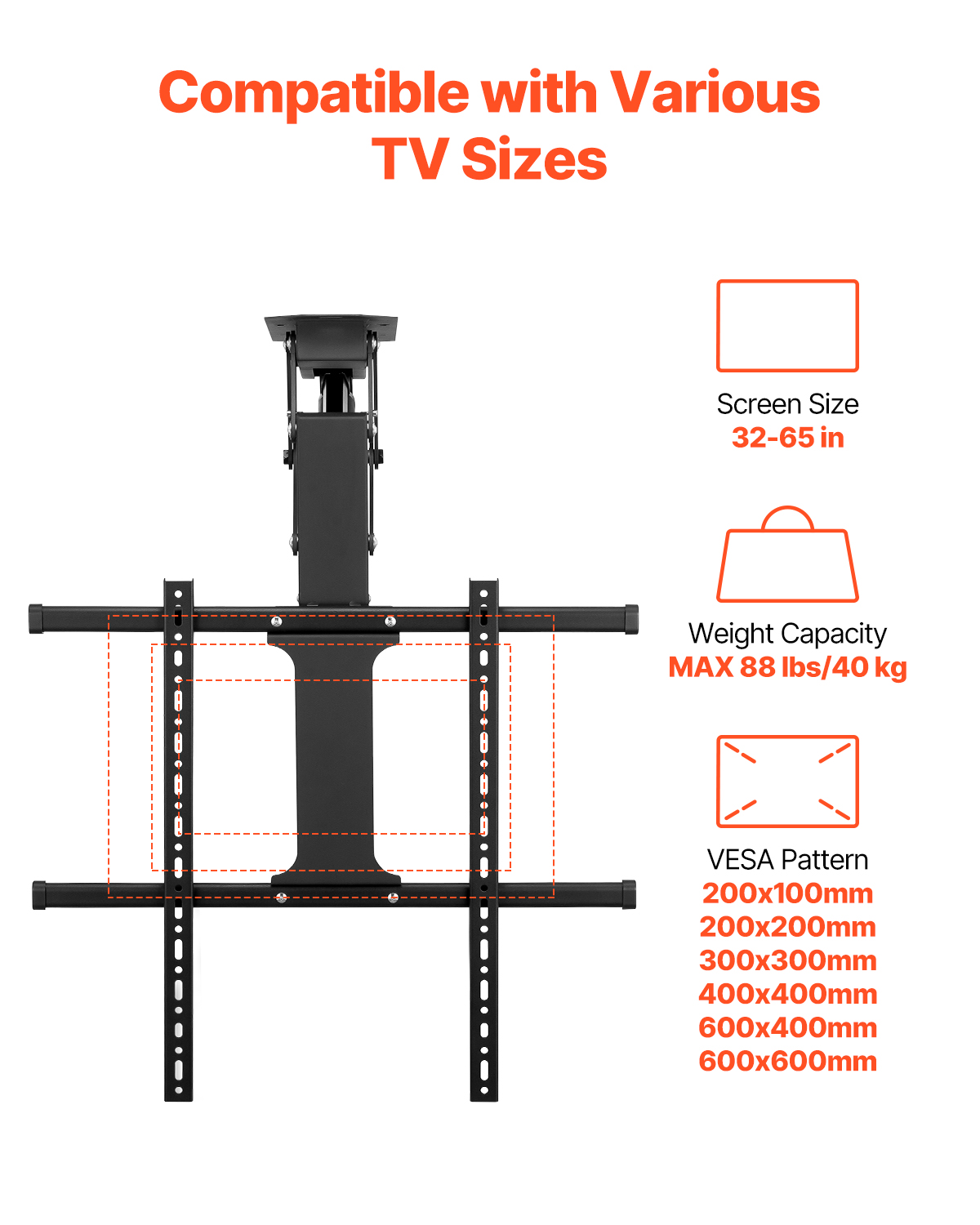 Motorized Ceiling/Wall Mount/Lift TV Mount for 32-55/65/70in Screen Adjustable - Picture 26 of 81
