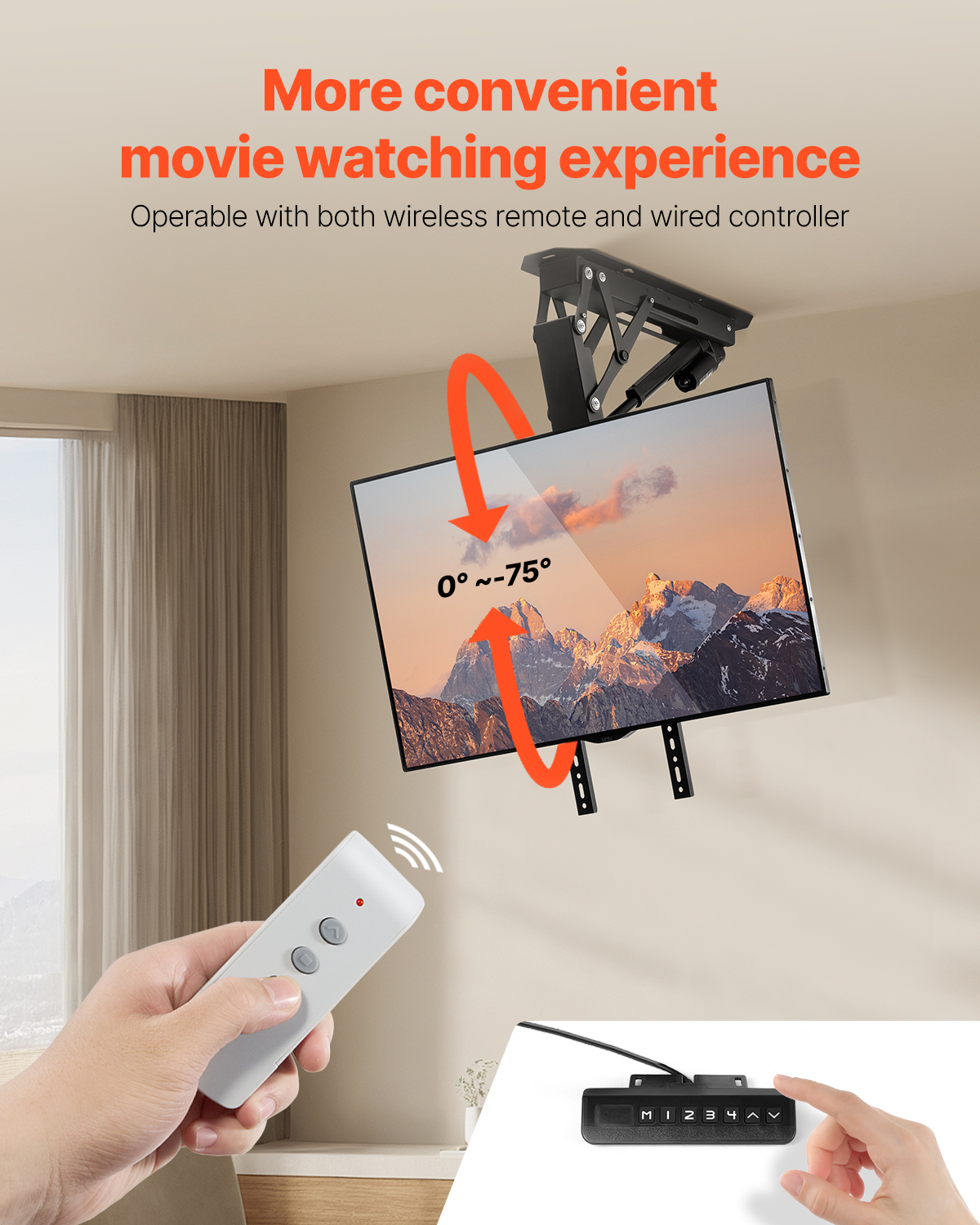 Motorized Ceiling/Wall Mount/Lift TV Mount for 32-55/65/70in Screen Adjustable - Picture 28 of 81