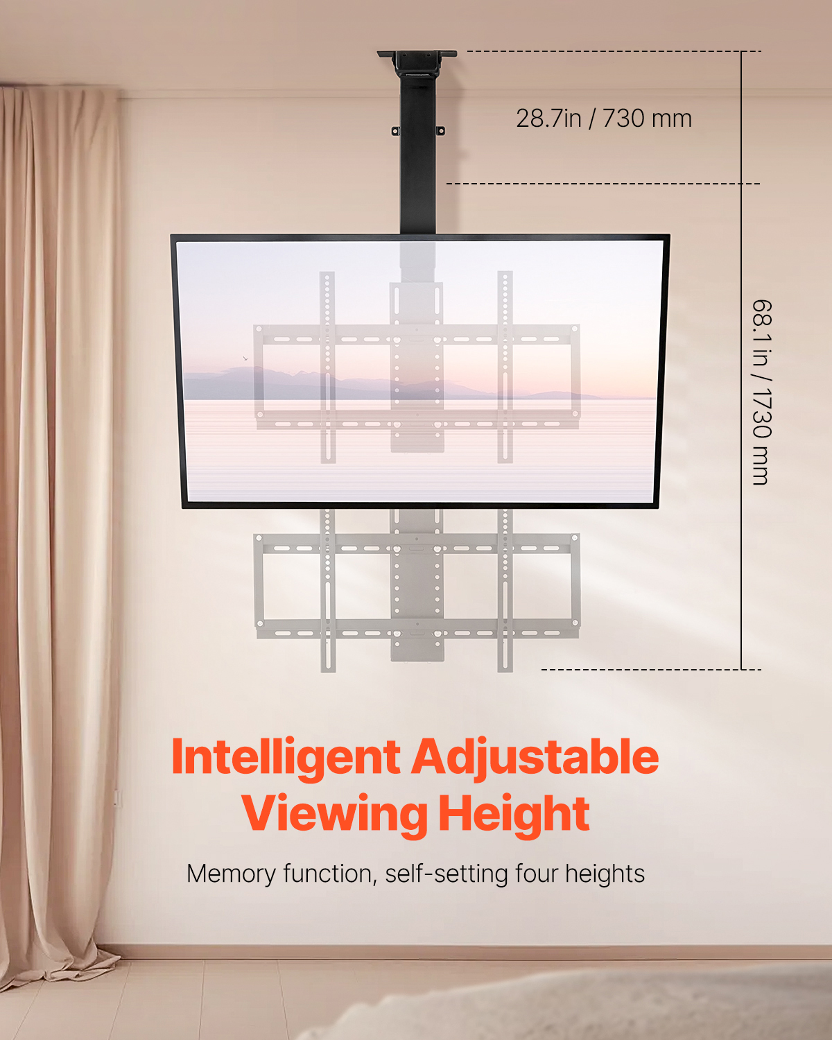 Motorized Ceiling/Wall Mount/Lift TV Mount for 32-55/65/70in Screen Adjustable - Picture 60 of 81