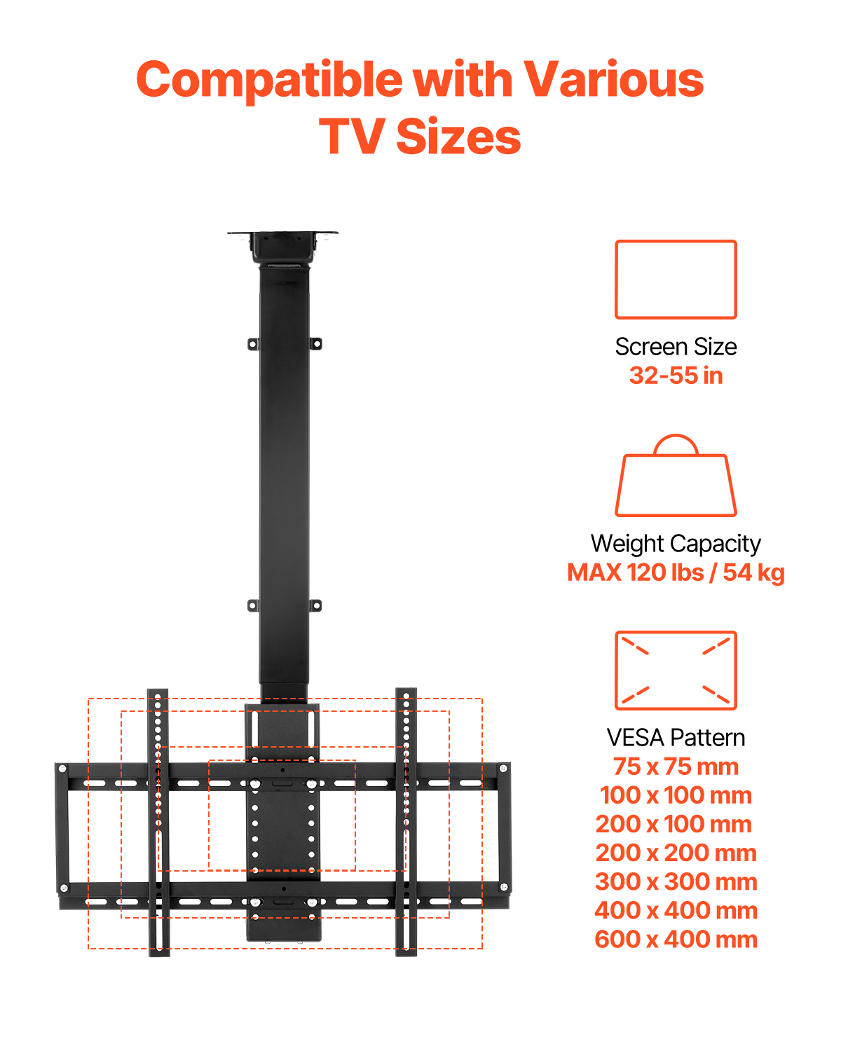 Motorized Ceiling/Wall Mount/Lift TV Mount for 32-55/65/70in Screen Adjustable - Picture 61 of 81