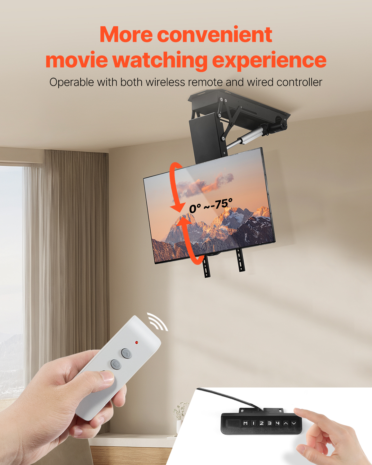 Motorized Ceiling/Wall Mount/Lift TV Mount for 32-55/65/70in Screen Adjustable - Picture 39 of 81