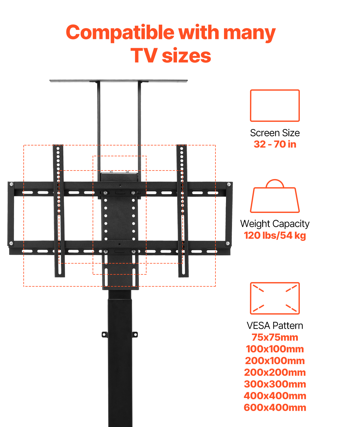 Motorized Ceiling/Wall Mount/Lift TV Mount for 32-55/65/70in Screen Adjustable - Picture 72 of 81