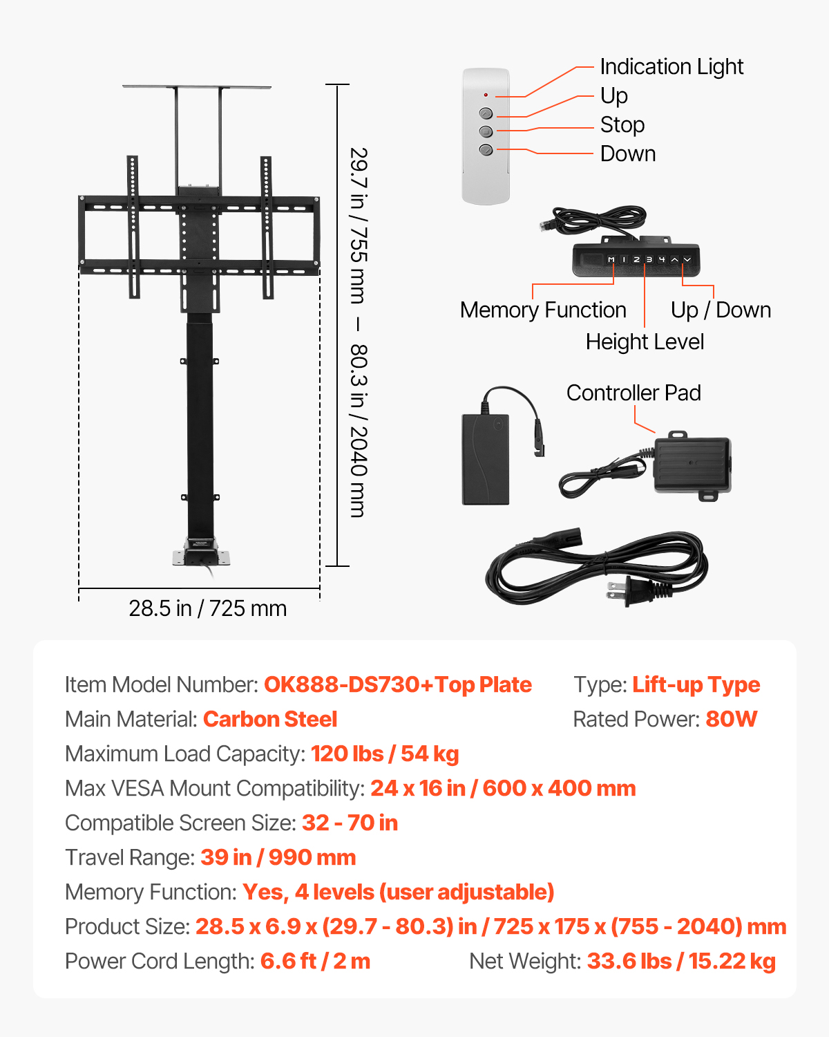 Motorized Ceiling/Wall Mount/Lift TV Mount for 32-55/65/70in Screen Adjustable - Picture 76 of 81