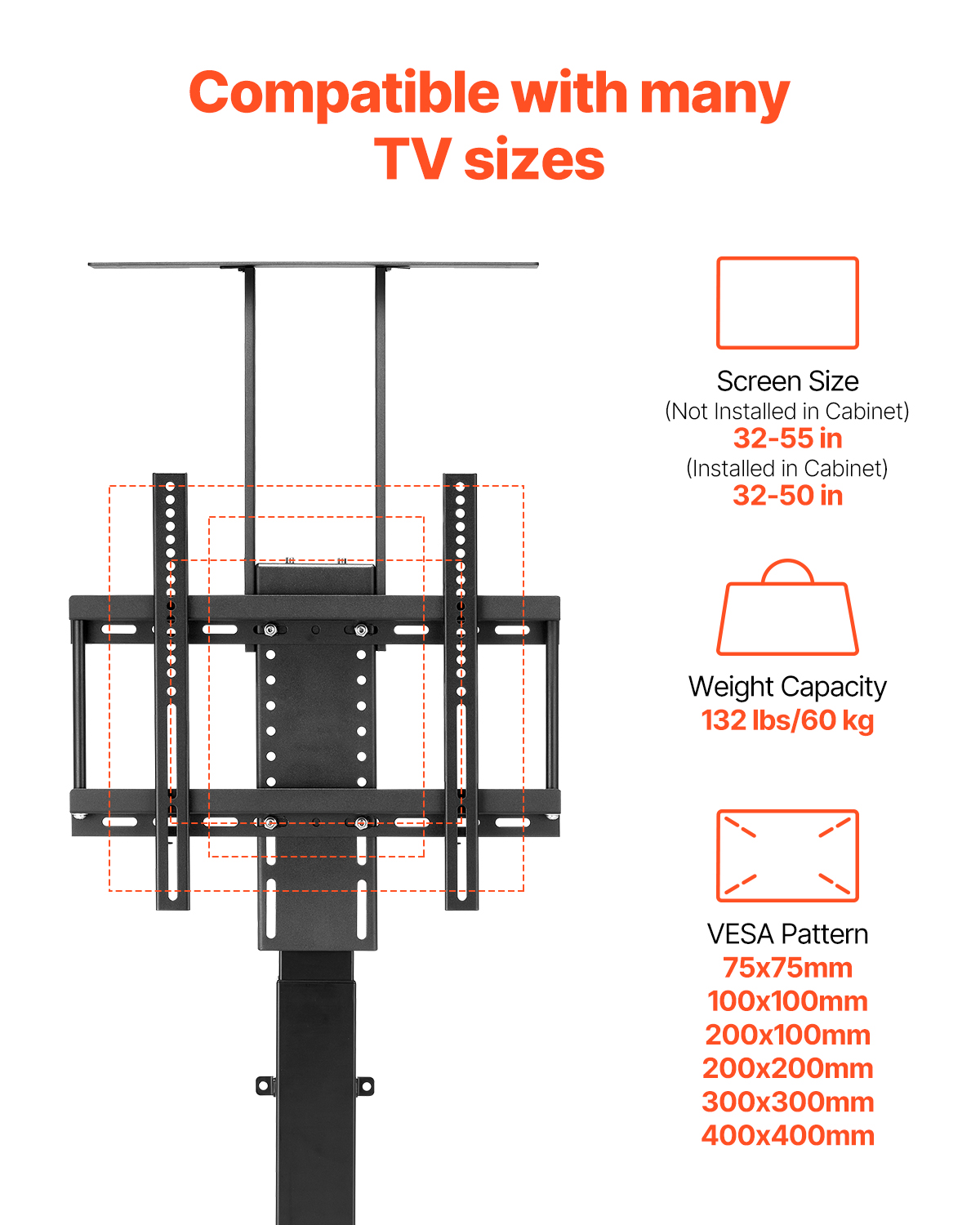 Motorized Ceiling/Wall Mount/Lift TV Mount for 32-55/65/70in Screen Adjustable - Picture 49 of 81
