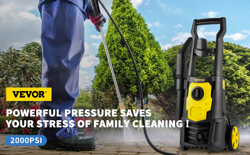 VEVOR Electric Power Washer, 2000 PSI, Max 1.65 GPM Pressure Washer w/ 30  ft Hose & Reel, 5 Quick Connect Nozzles, Foam Cannon, Portable to Clean  Patios, Cars, Fences, Driveways, ETL Listed