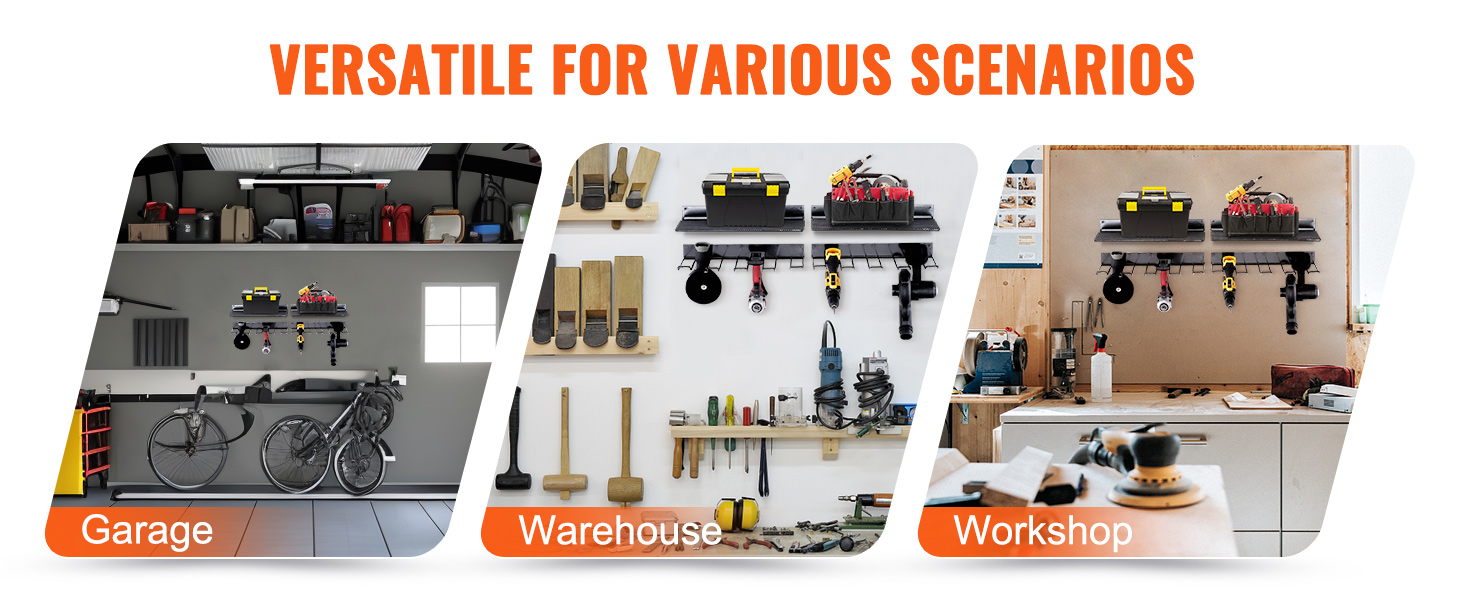 Organiseur Mural Pour Outils électriques VEVOR - 4 Niveaux, 4 Emplacements - Support 60 Kg - Acier Carbone Noir