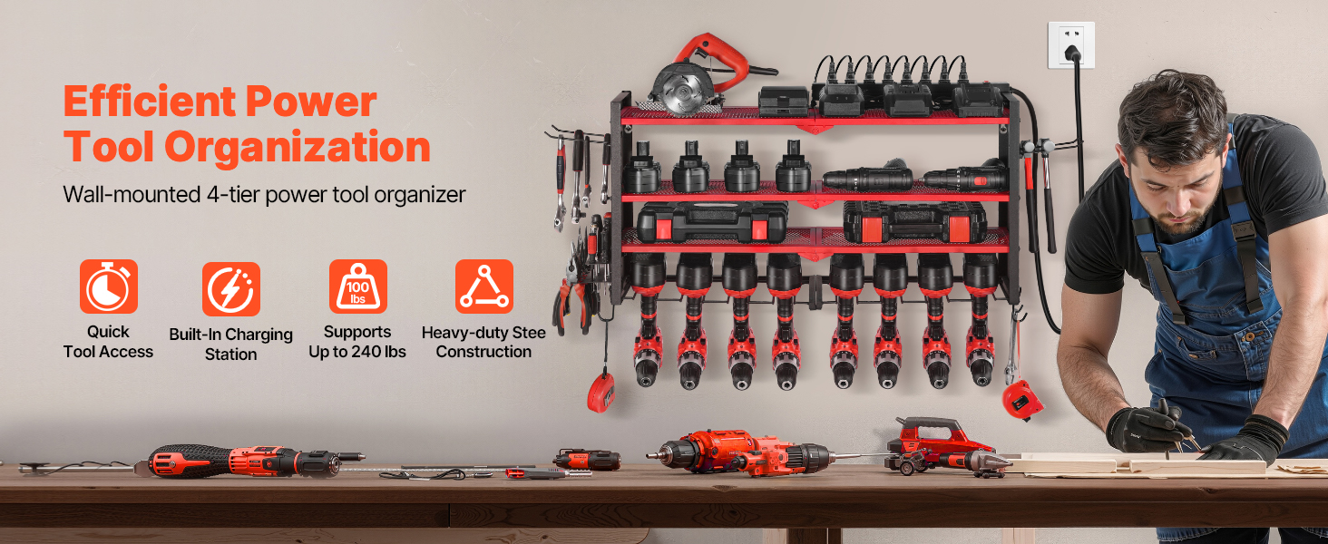 power tool organizer with charging station