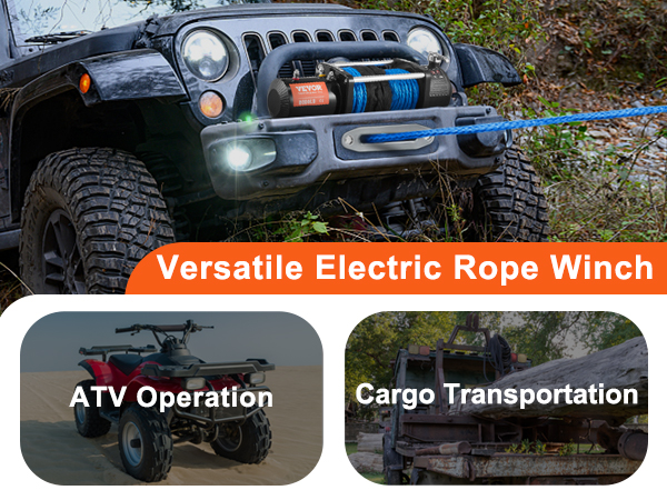 VEVOR Electric Winch, 12V 8000 lb Load Capacity Nylon Rope Winch, IP67  7/20” x 85ft