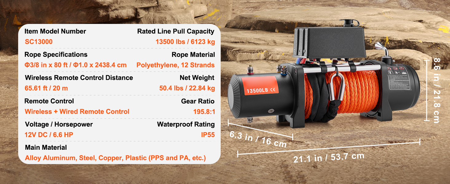 Elektrische Seilwinde 12 V 6123 kg Motorwinde mit Synthetikseil Off-Road Electric Winch A100 1.11w