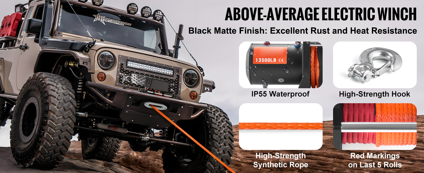 Elektrische Seilwinde 12 V 6123 kg Motorwinde mit Synthetikseil Off-Road Electric Winch A100 2.3w