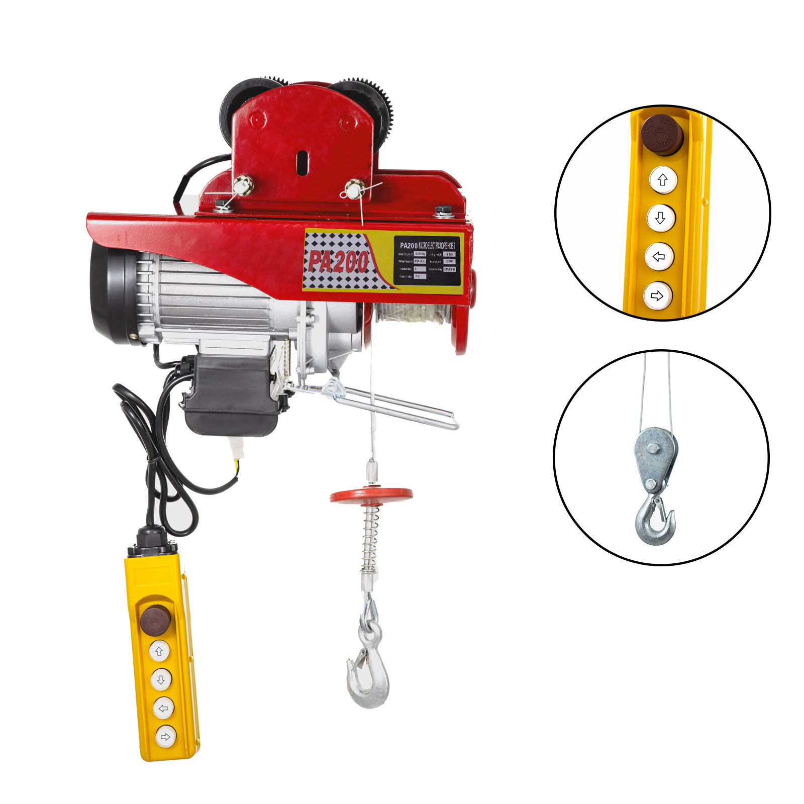 Heavy Duty Electric Wire Rope Hoist With Trolley 200kg/440lbs Capacity 220V 