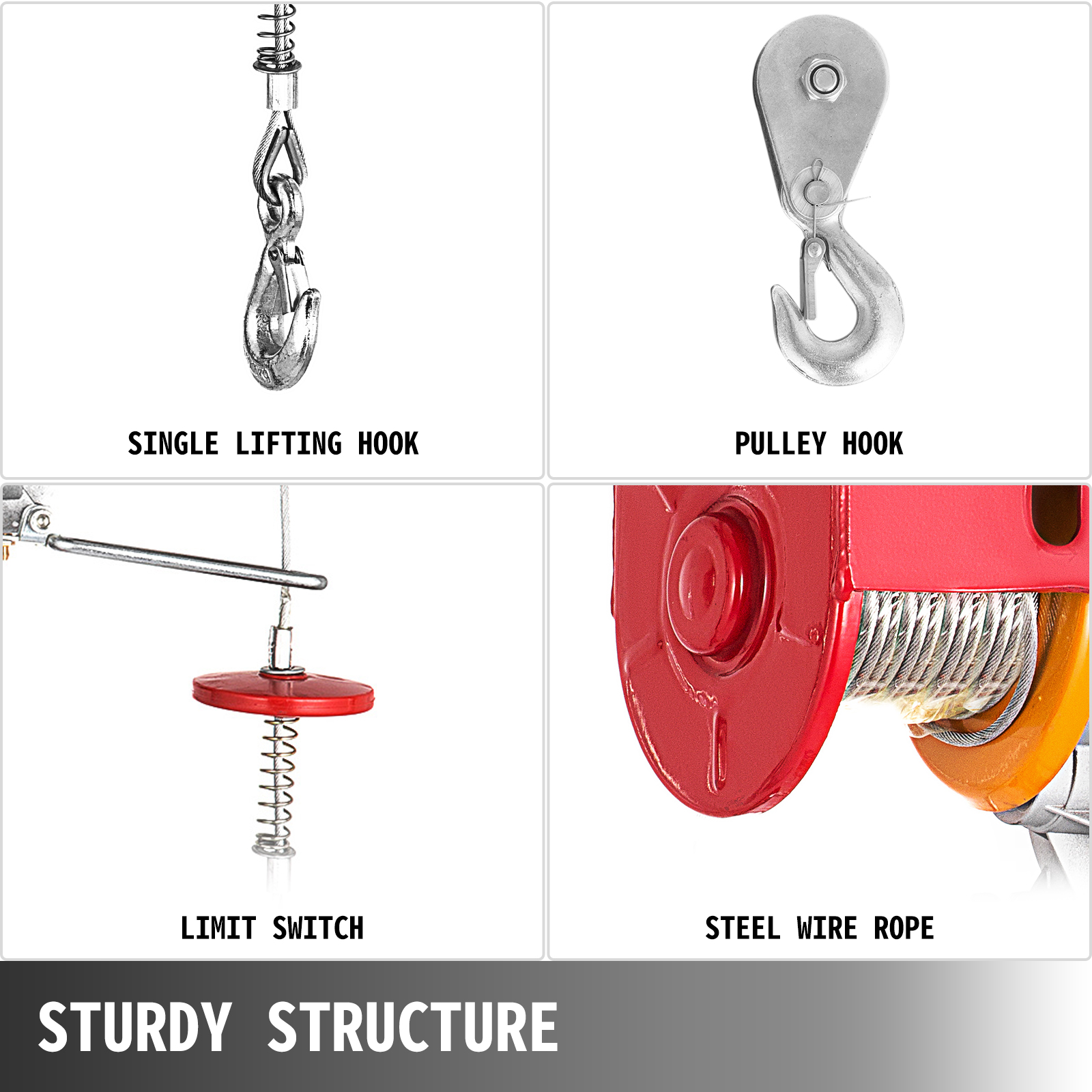 VEVOR VEVOR 800Kg/1700Lbs Electric Trolley Hoist 1300W Electric Hoist