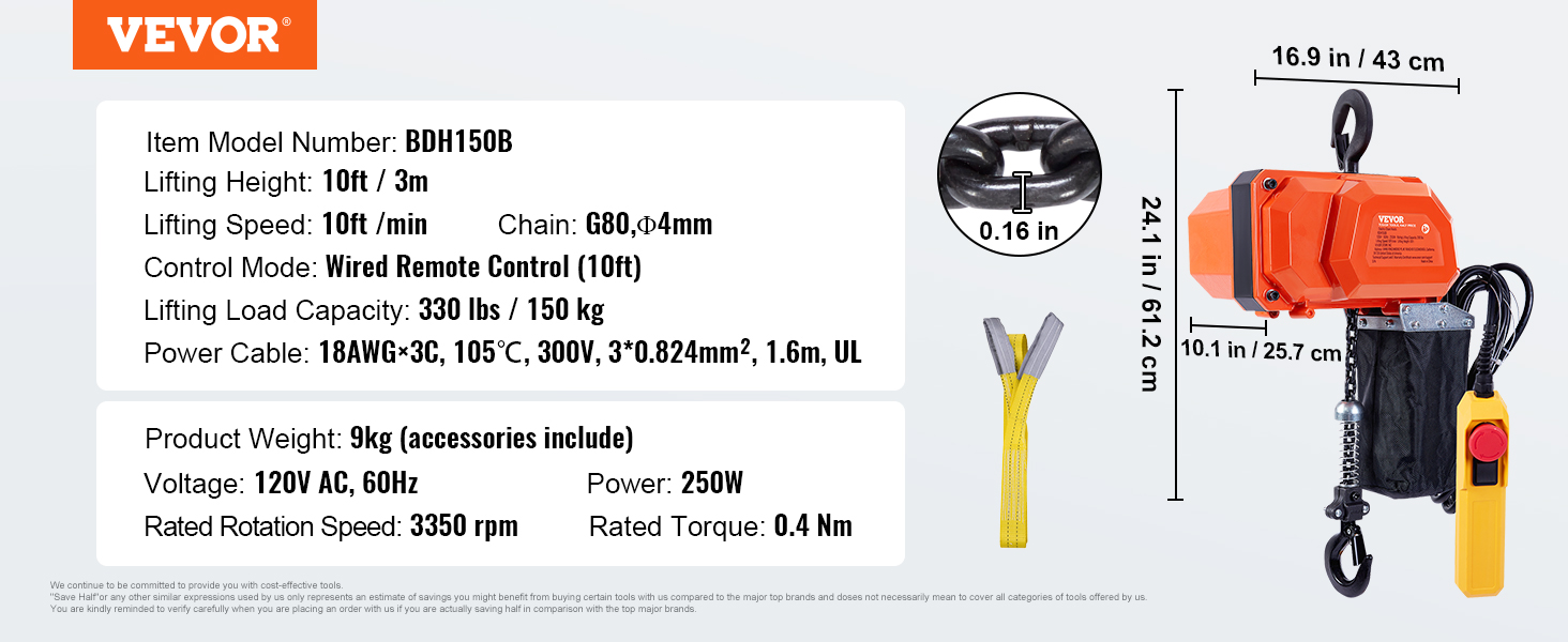 thumbnail image 2 of VEVOR Electric Chain Hoist 2200 Lbs - 120V Overhead Crane With 10ft Remote Control 2 of 4