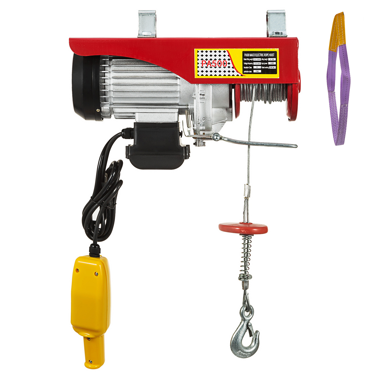 VEVOR Electric Hoist Electric Winch 500kg w/ 18m Wire Rope Remote ...