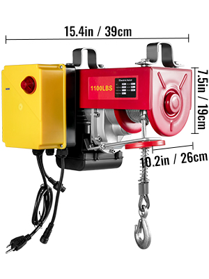 VEVOR 1100LBS Electric Hoist with Wireless Remote Control & Single/Double Slings Electric Winch, Steel Electric Lift, 110V Electric Hoist for Lifting in Factories, Warehouses, Construction Site