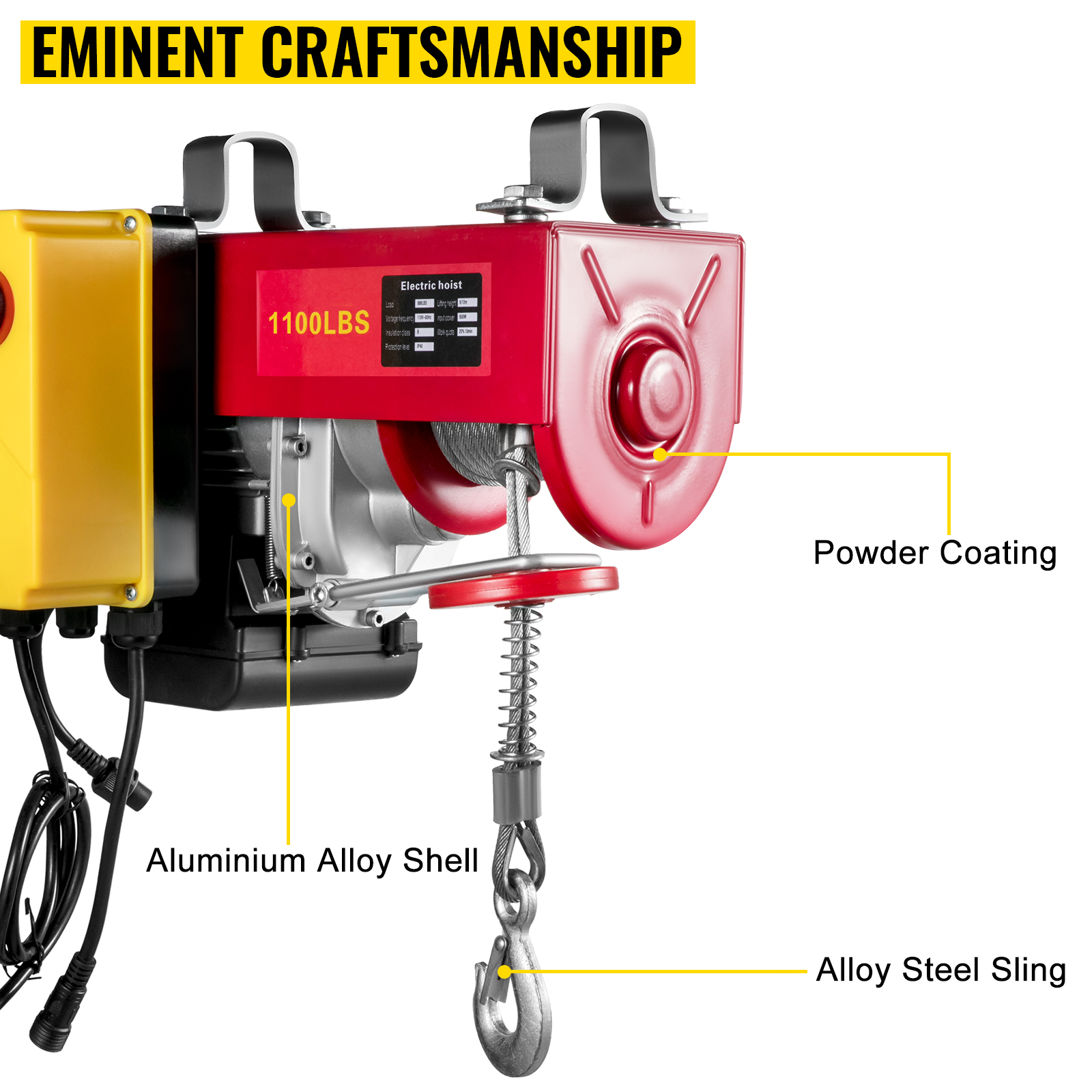 VEVOR 1100LBS Electric Hoist with Wireless Remote Control & Single/Double Slings Electric Winch, Steel Electric Lift, 110V Electric Hoist for Lifting in Factories, Warehouses, Construction Site