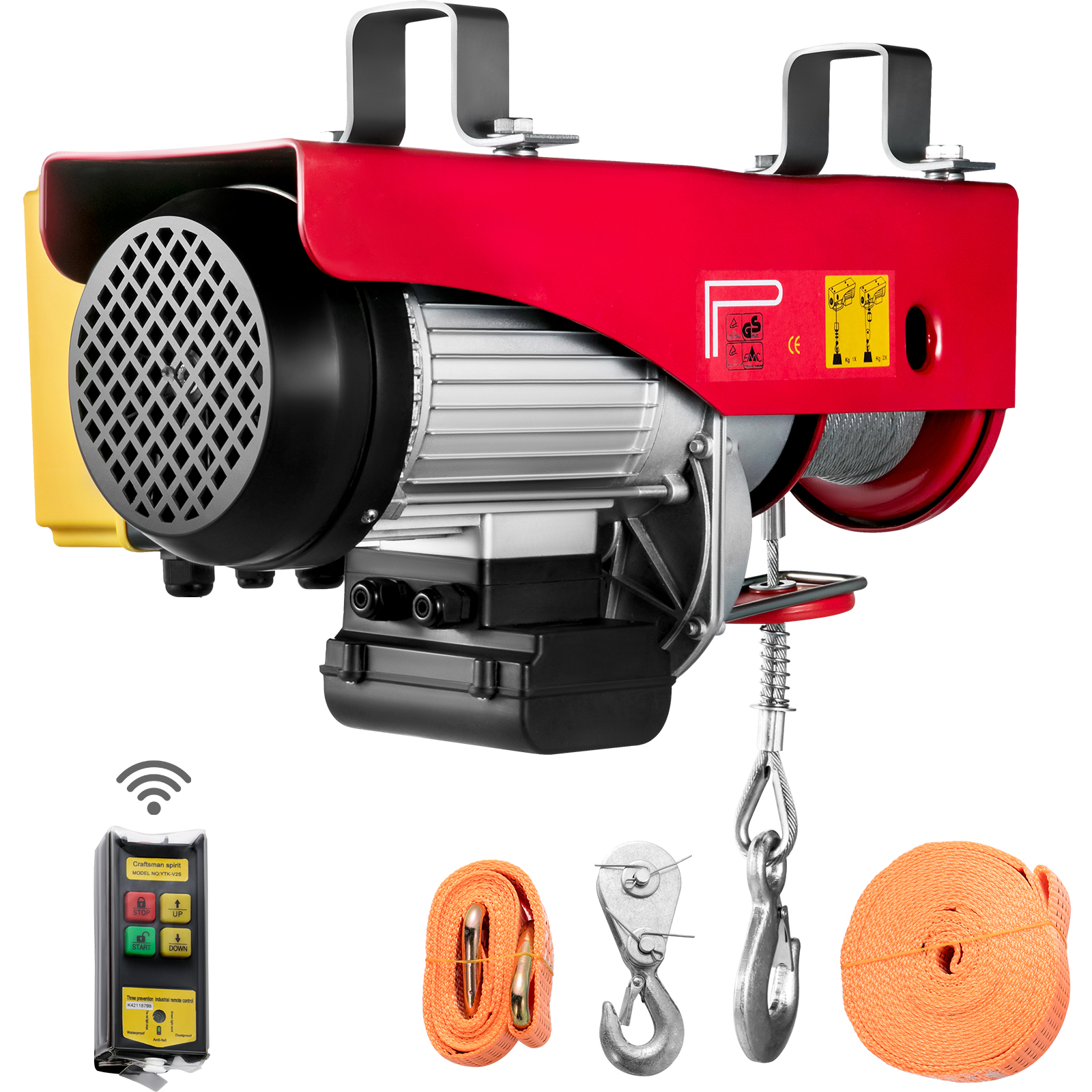 VEVOR 500kg/1100lbs Electric Hoist Winch Portable Crane 25ft Lifting Height  Wireless or Wire Remote Control for Transportation