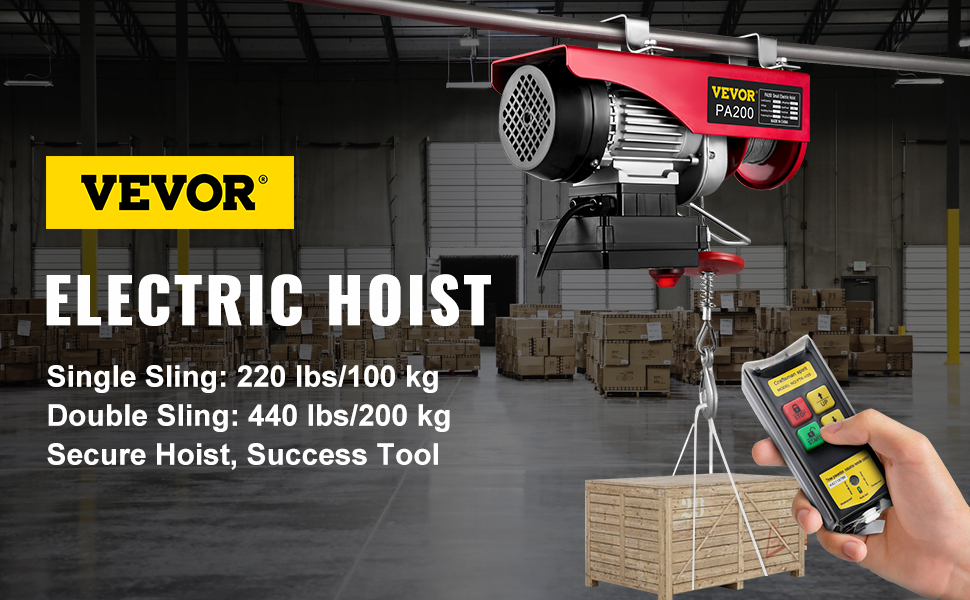 VEVOR 440 lbs. Electric Chain Hoist with Wireless Remote Control 480W 110V  Electric Cable Hoist with 40 ft. Lifting Height DDG440LBS52FTRRNJV1 - The  Home Depot