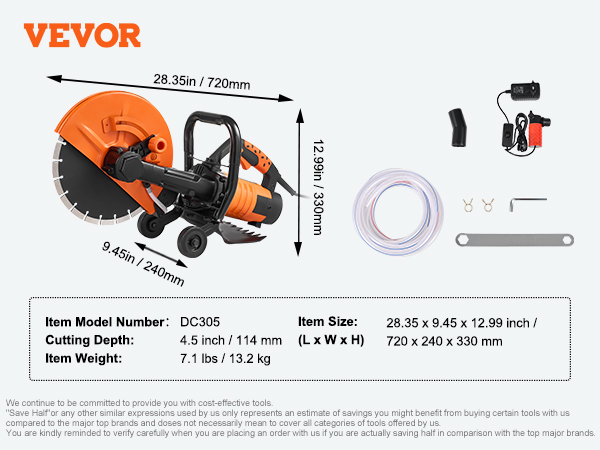 VEVOR Electric Concrete Saw, 12 in, 1800 W 15 A Motor Circular Saw Cutter  with Max.