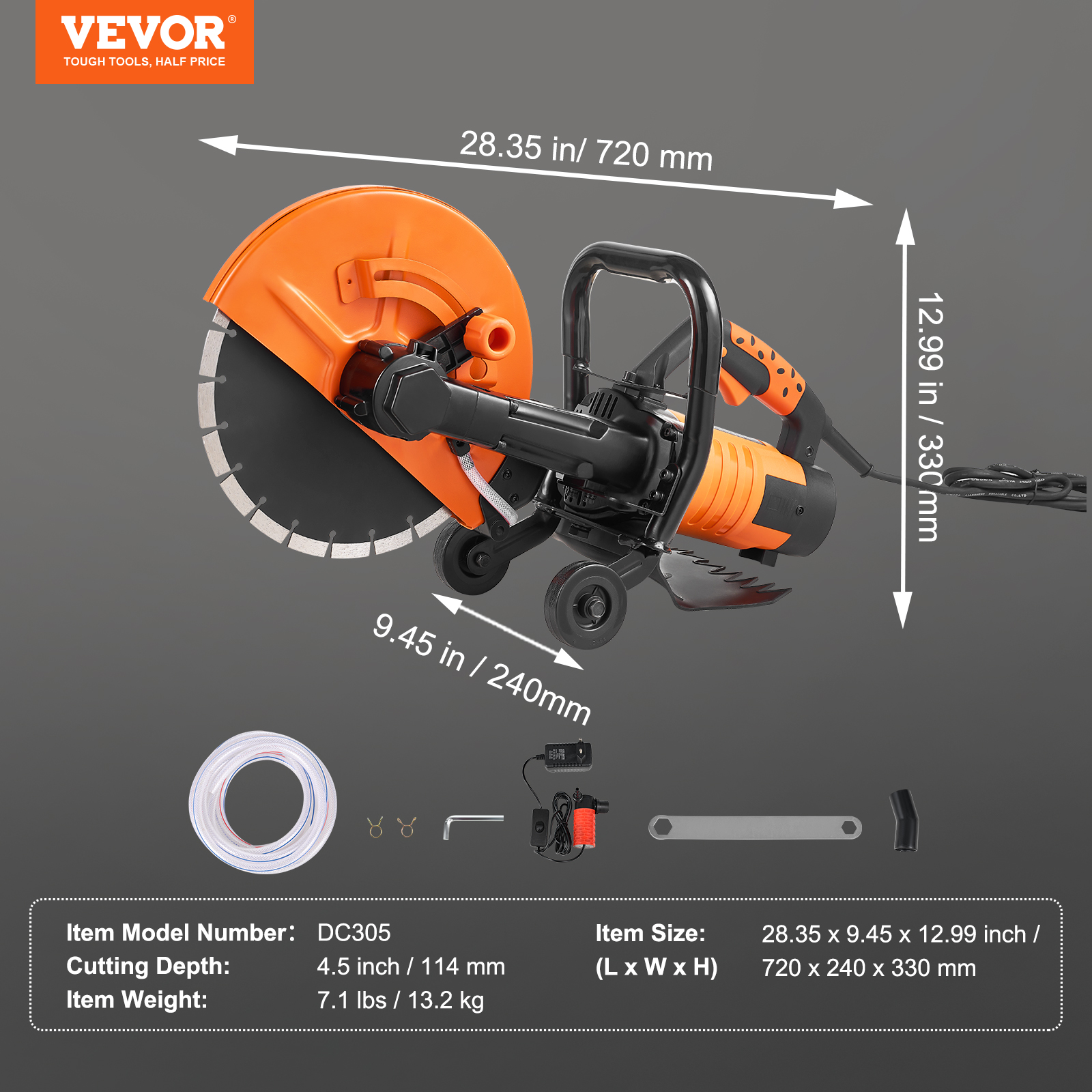 VEVOR 12'' Electric Concrete Saw Wet/Dry Saw Cutter with Water Pump and