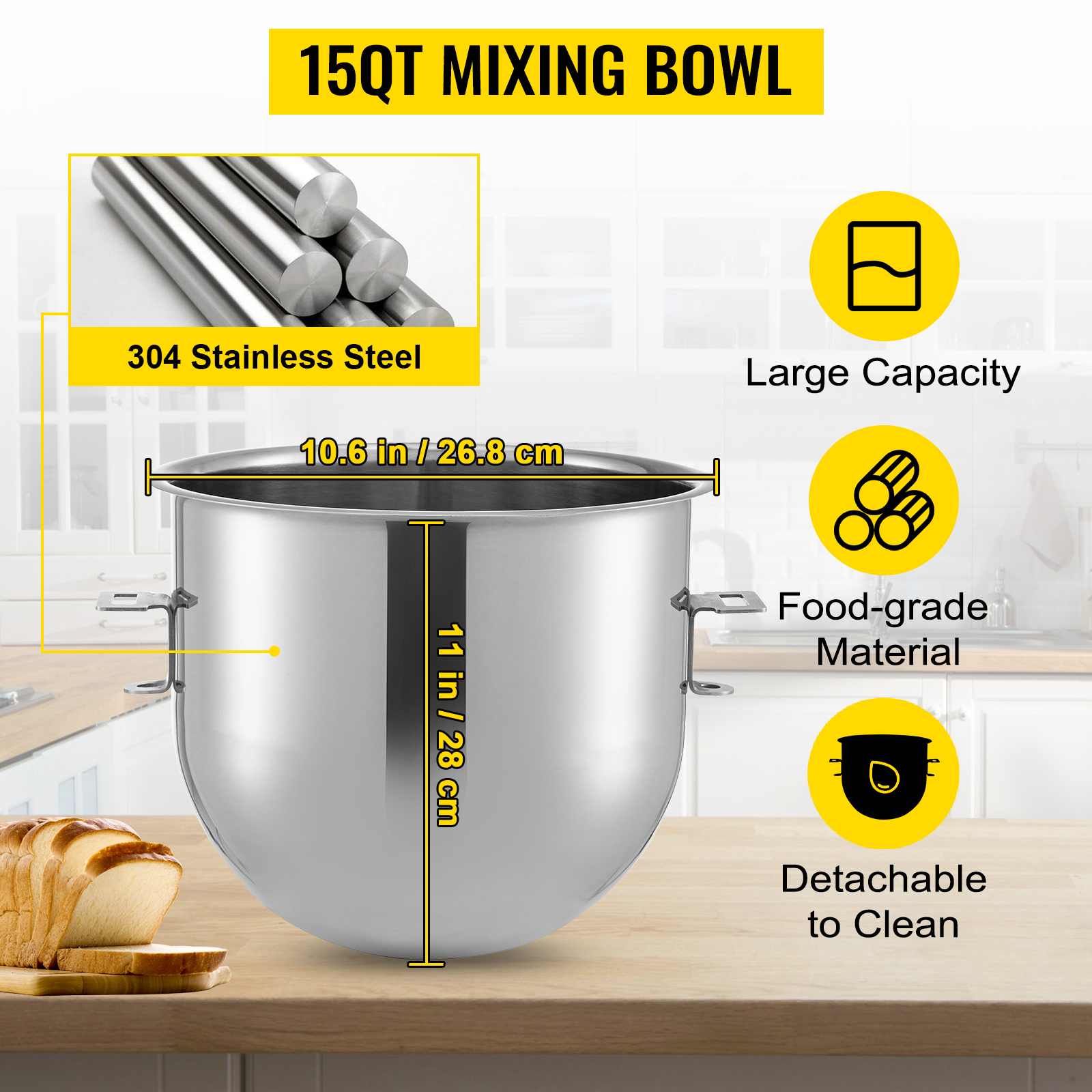 3-PACK) Extra Large 30 Qt Stainless Steel Mixing Bowl Heavy Duty Commercial  New