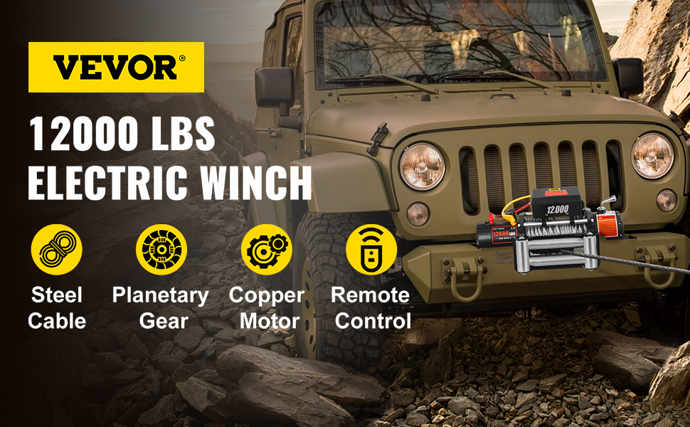 Winch Electrico Jeep 12000 Lb Cable Acero 27m 12v 5443 Kg