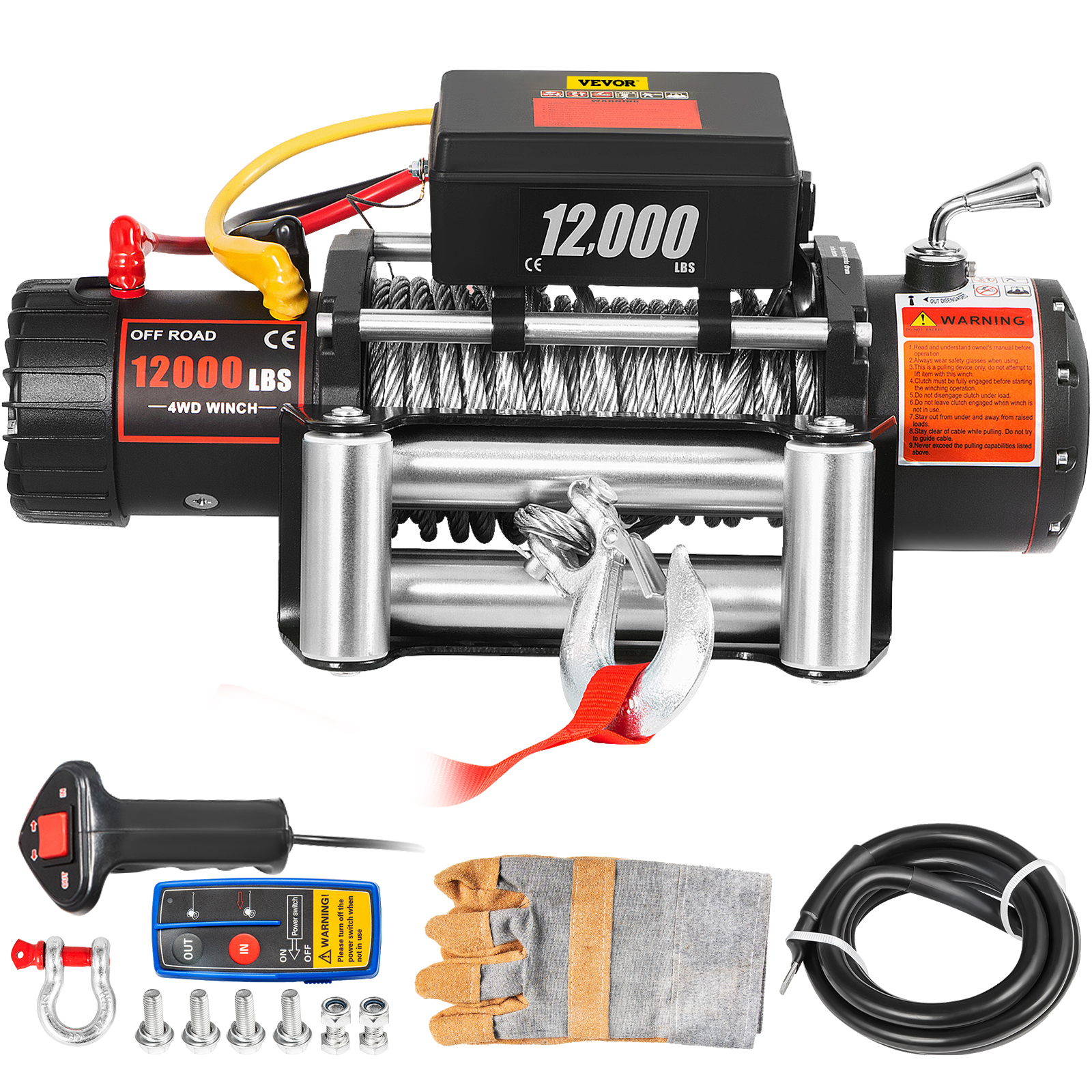 VEVOR Electric Winch, 12V 3000 lb Load Capacity Steel Rope Winch, IP55  3/16” x 39ft