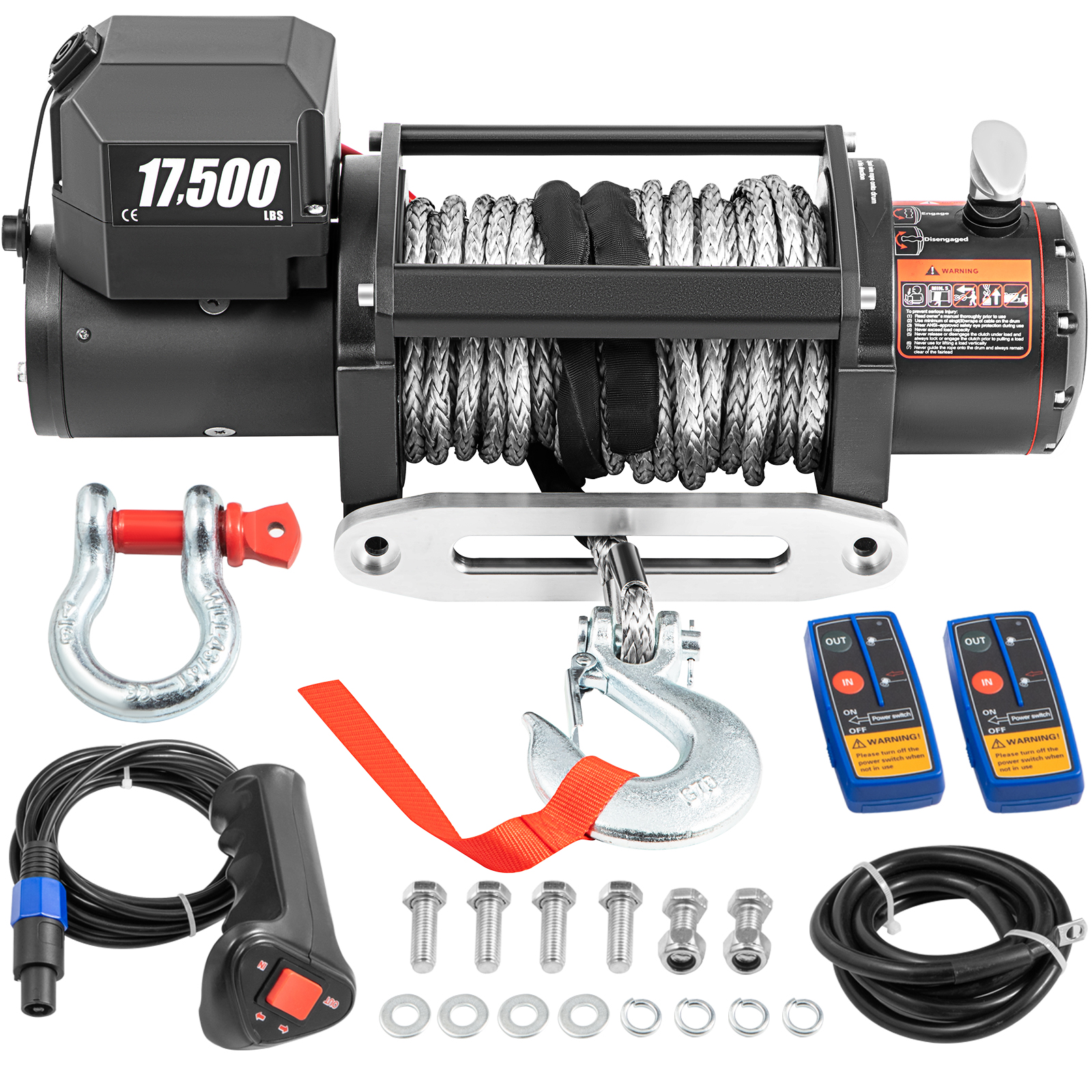 VEVOR VEVOR 12V Electric Winch 17500LBS Synthetic Rope 9.5MMX26M