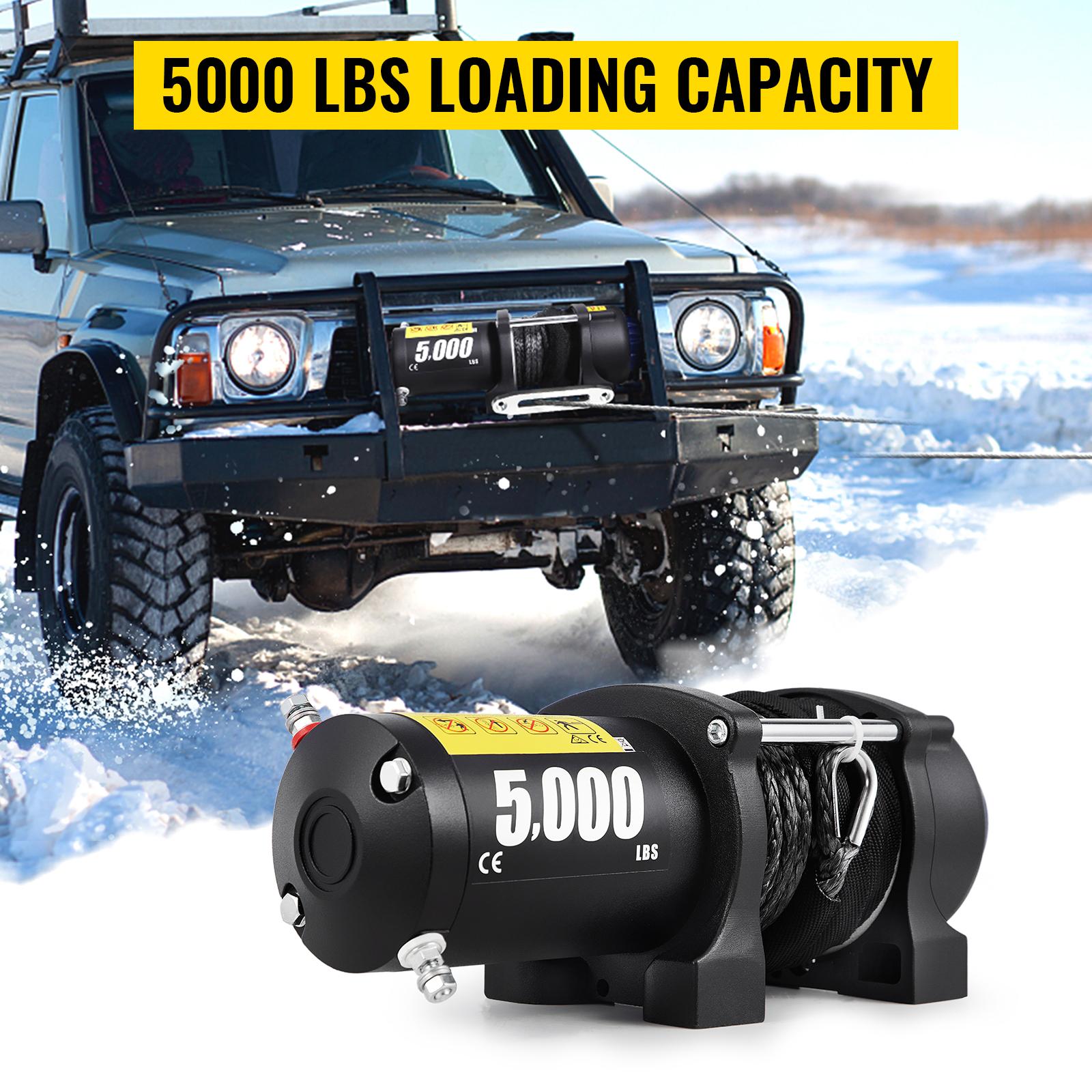 VEVOR Electric Winch, 5000 lbs Capacity, 42.6'/13m Synthetic Rope
