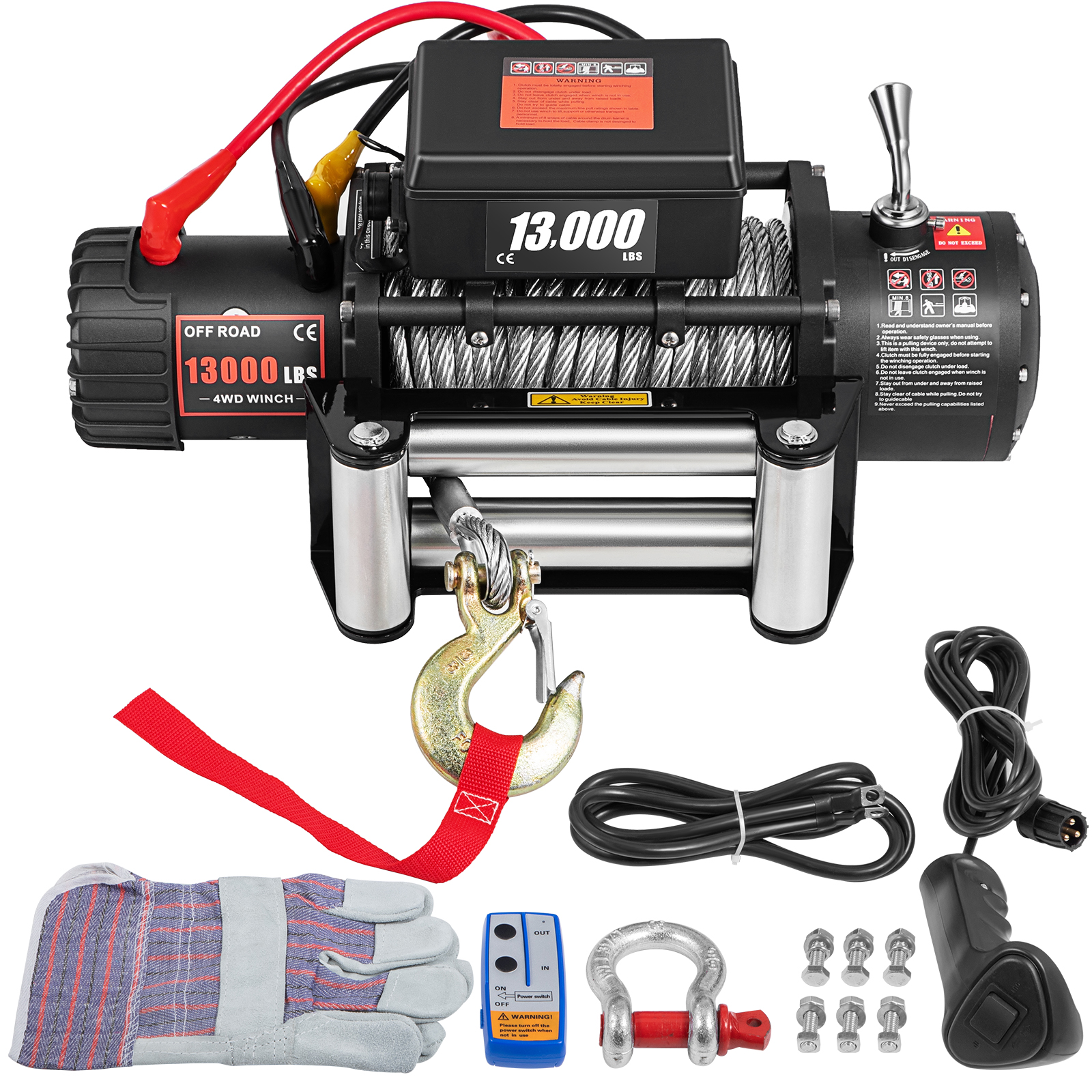 VEVOR 12V Electric Winch 13000LBS Steel Cable 9MM X 24M Wireless ATV ...