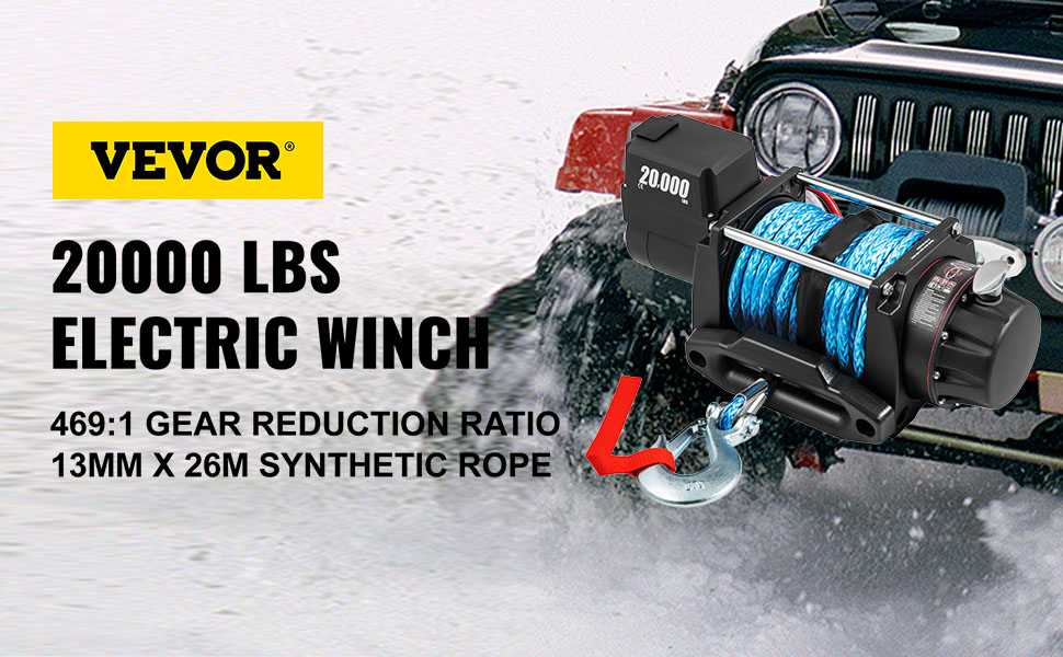VEVOR 12V Electric Winch 20000 LBS Synthetic Rope 13MM X 26M Wireless