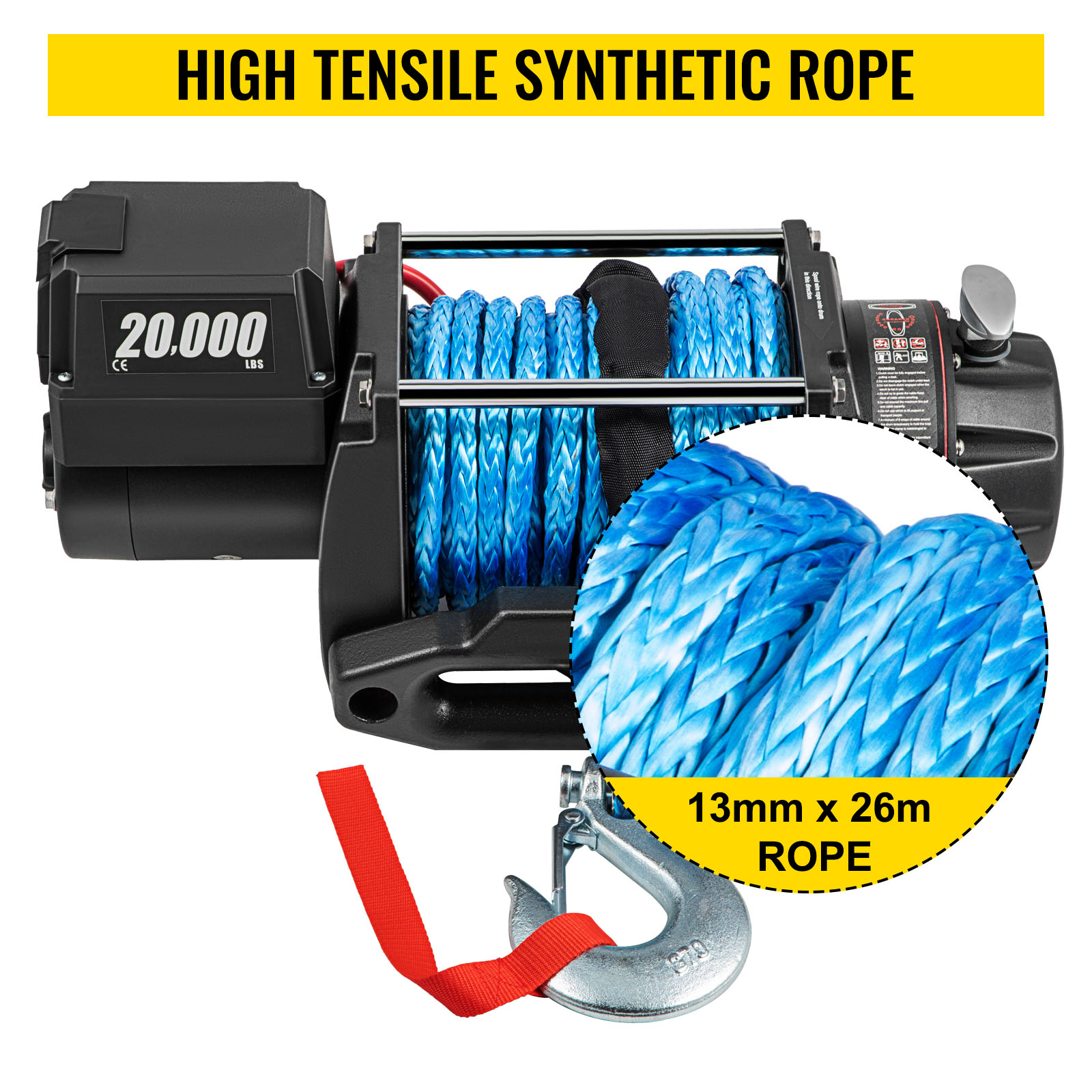 VEVOR 12V Electric Winch 20000 LBS Synthetic Rope 13MM X 26M Wireless